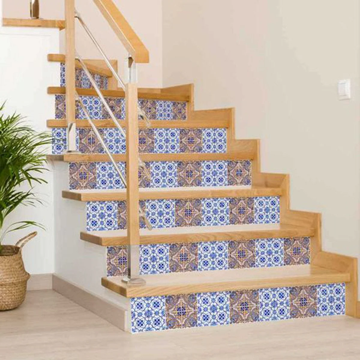 5" X 5" Blue and Muted Taupe Peel And Stick Tiles - Image 6
