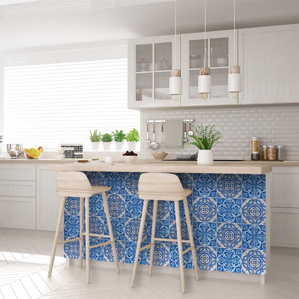 5" X 5" Blue and White Medi Peel And Stick Tiles - Image 9