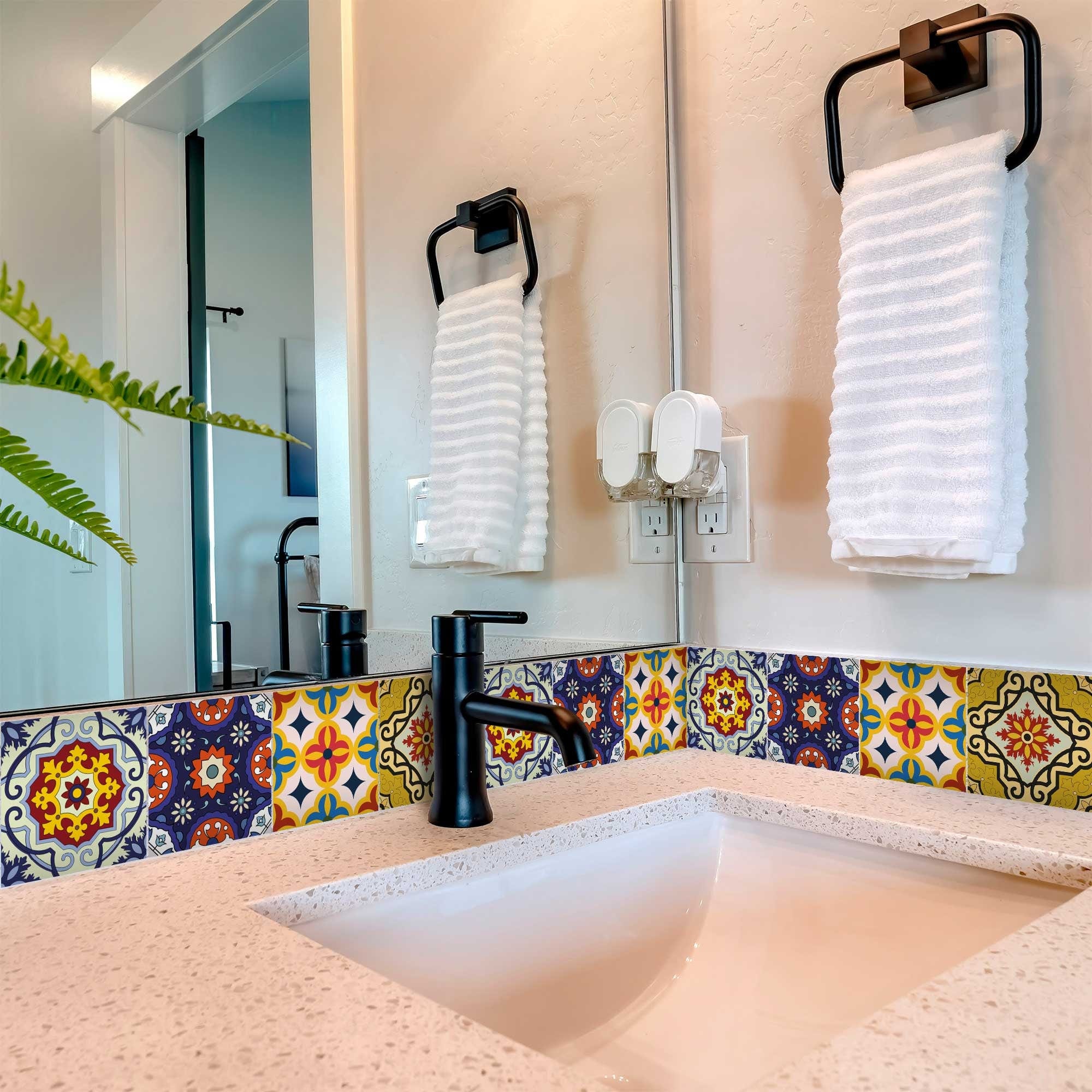 5" X 5" Blue And Yellow Mosaic Peel And Stick Removable Tiles - Image 6