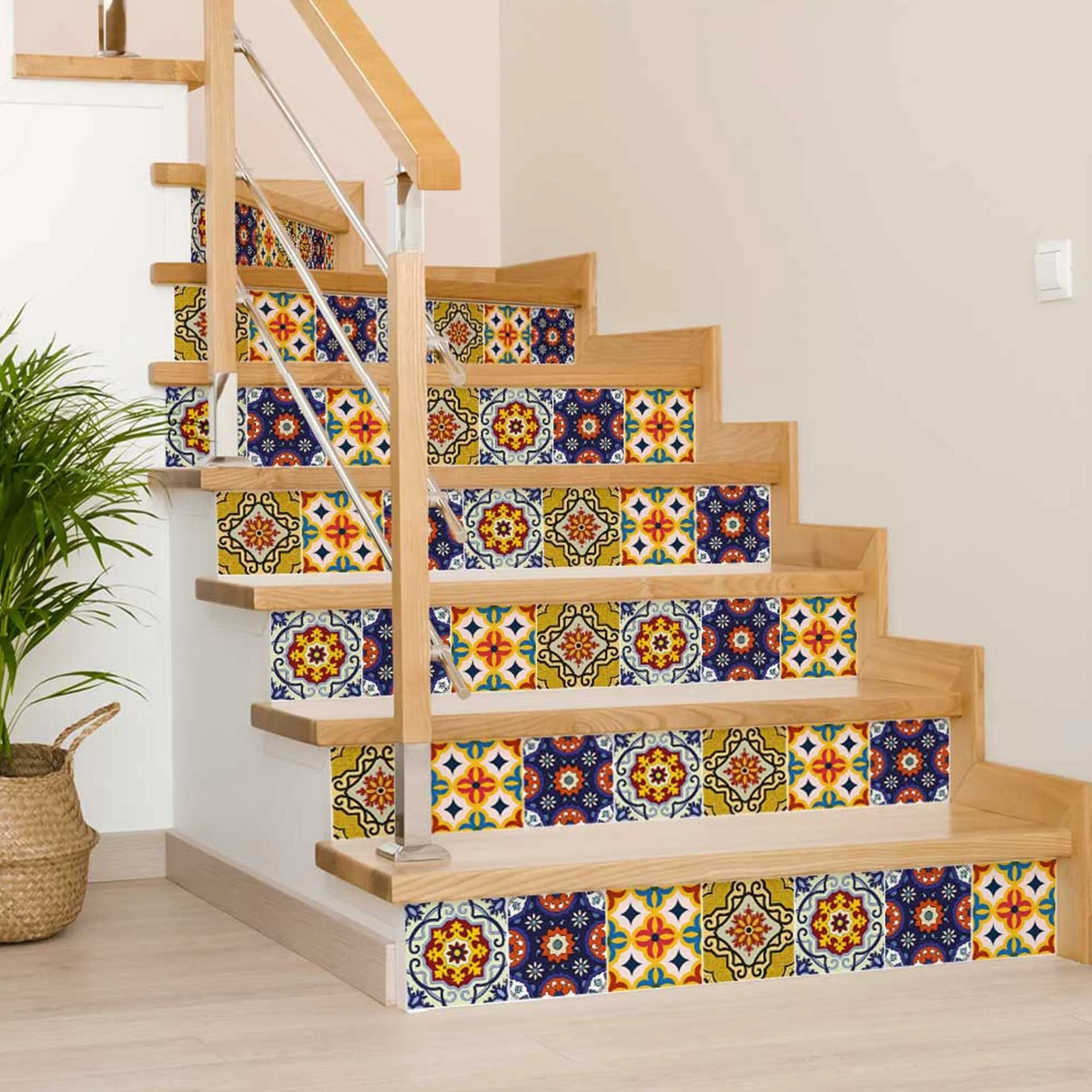 5" X 5" Blue And Yellow Mosaic Peel And Stick Removable Tiles - Image 7