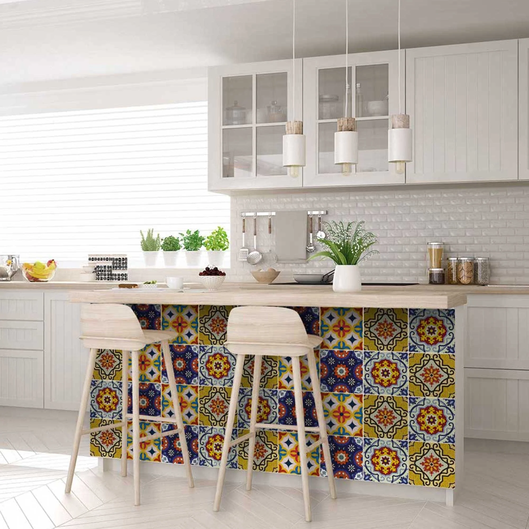 5" X 5" Blue And Yellow Mosaic Peel And Stick Removable Tiles - Image 9