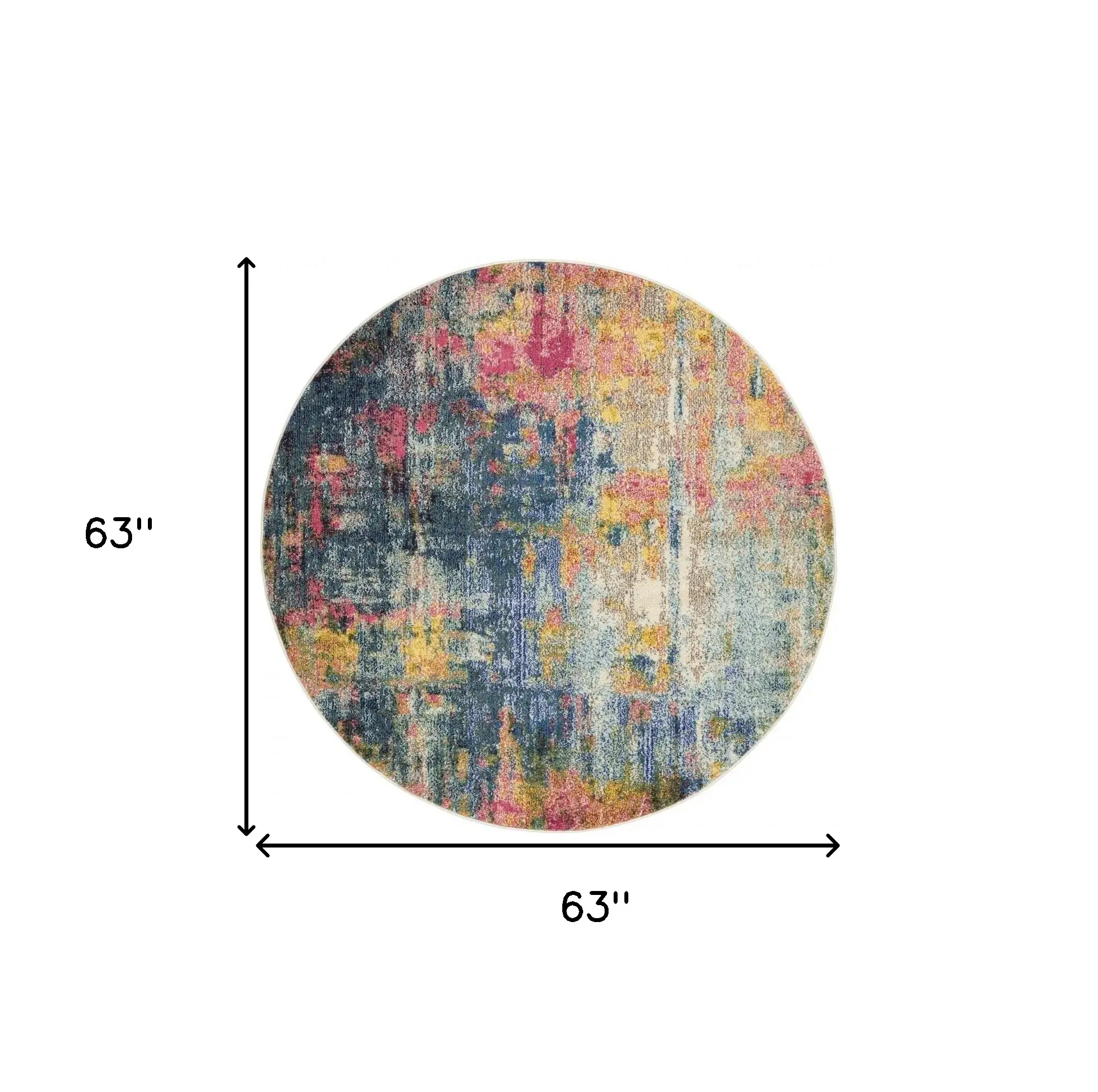 5' X 5' Blue And Yellow Round Abstract Power Loom Non Skid Area Rug - Image 5
