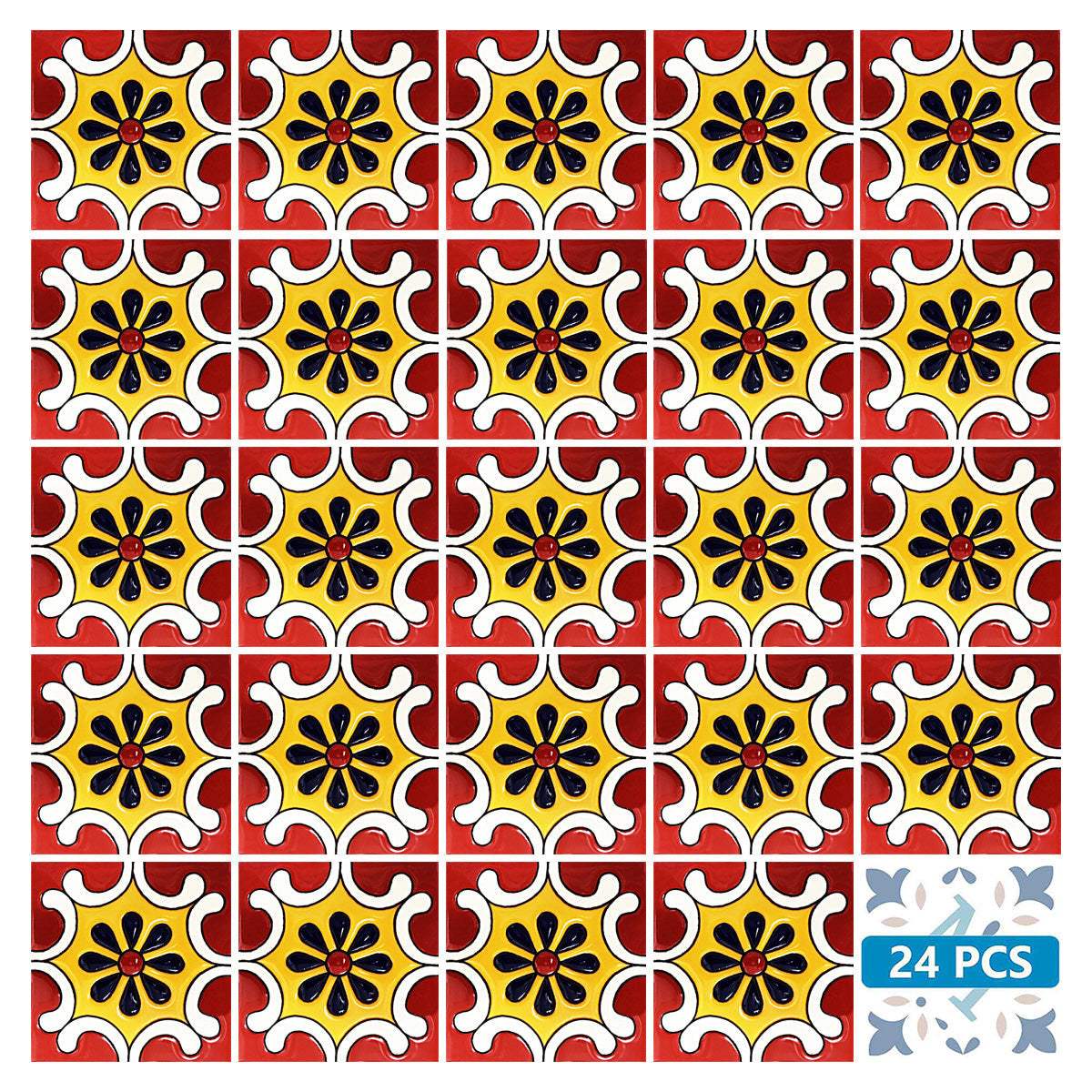 5" X 5" Blue Gray Yellow Pop Peel And Stick Removable Tiles - Image 2