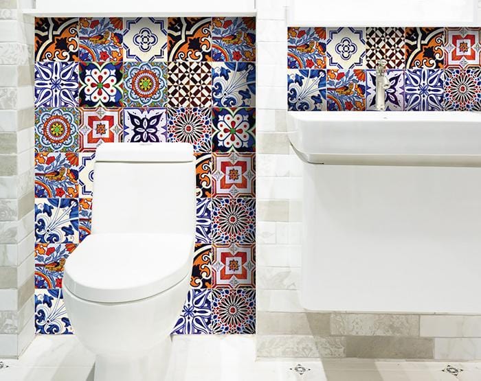 5" x 5" Blues and Reds Mosaic Peel and Stick Removable Tiles - Image 3