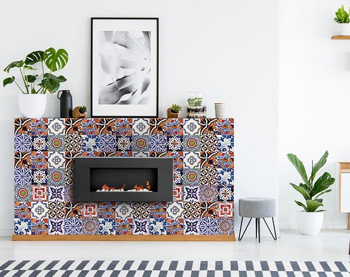 5" x 5" Blues and Reds Mosaic Peel and Stick Removable Tiles - Image 4