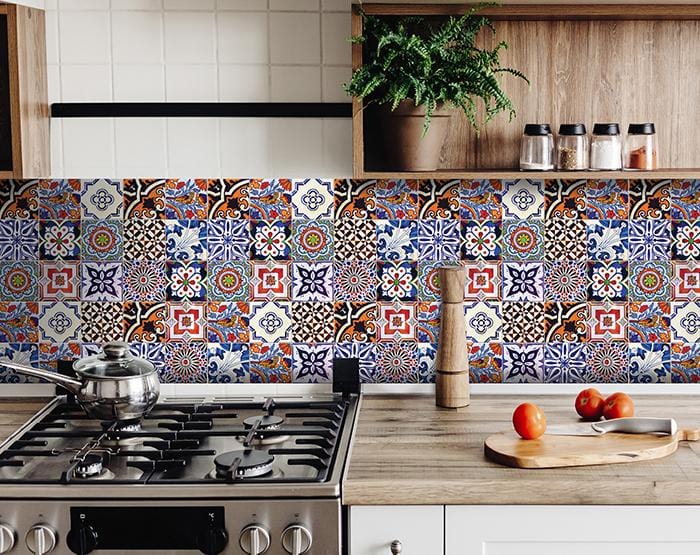 5" x 5" Blues and Reds Mosaic Peel and Stick Removable Tiles - Image 5