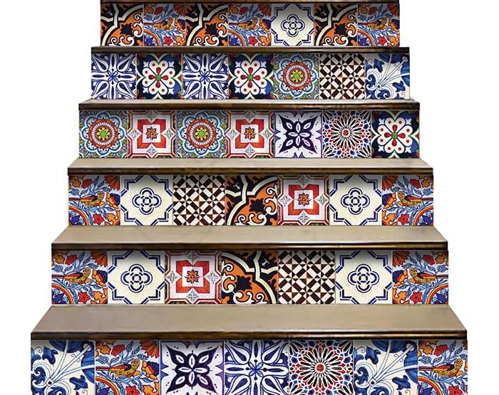 5" x 5" Blues and Reds Mosaic Peel and Stick Removable Tiles - Image 7