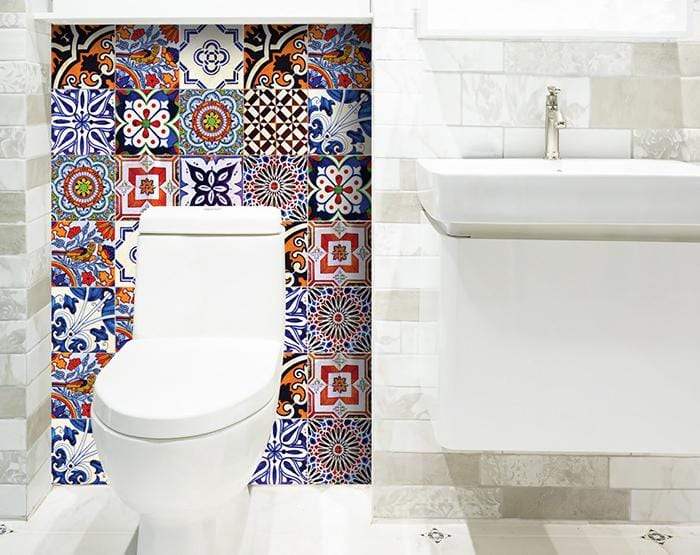 5" x 5" Blues and Reds Mosaic Peel and Stick Removable Tiles - Image 9