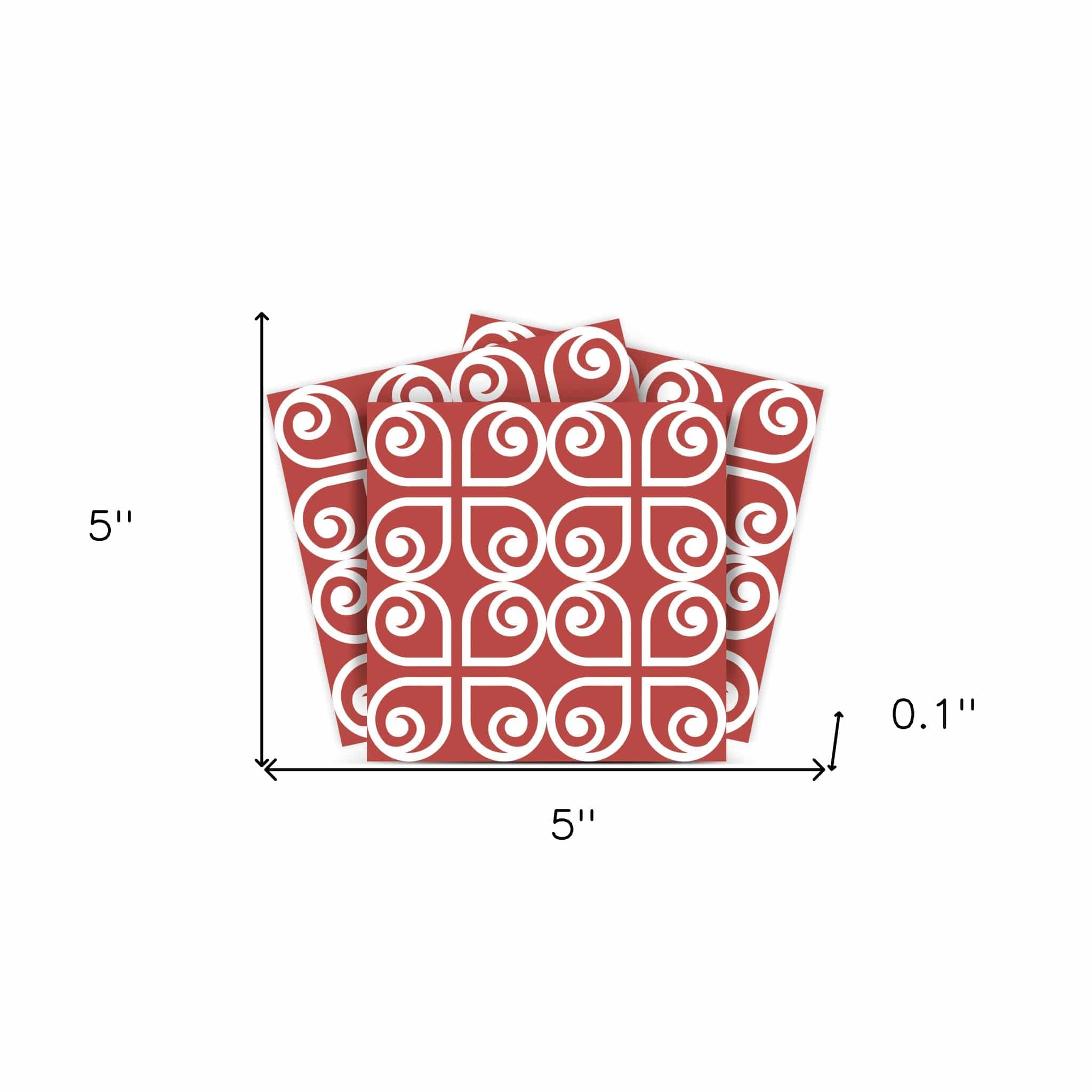 5" x 5" Brick Red And White Scroll Peel and Stick Removable Tiles - Image 8