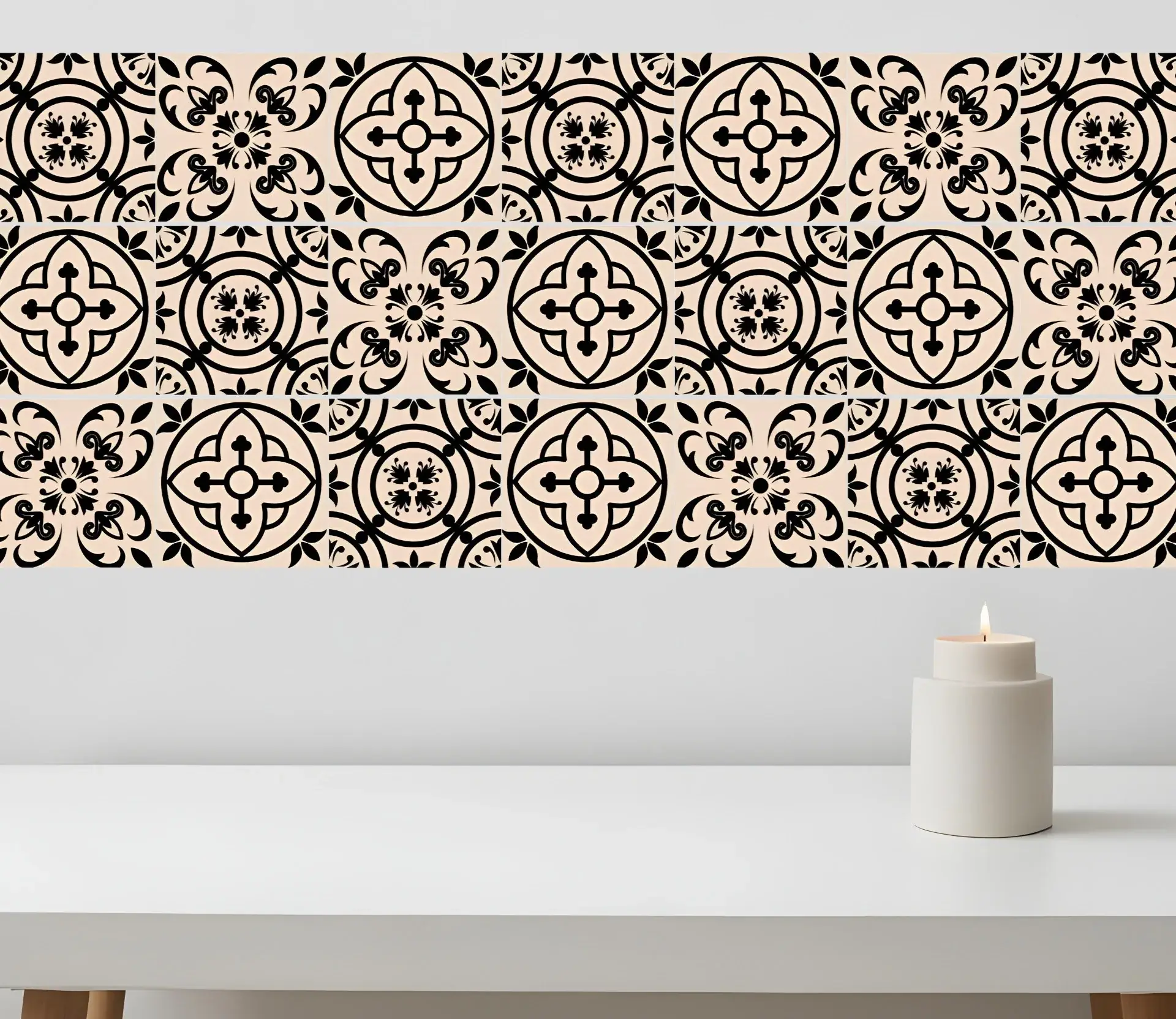 5" X 5" Cream And Black Mosaic Peel And Stick Removable Tiles