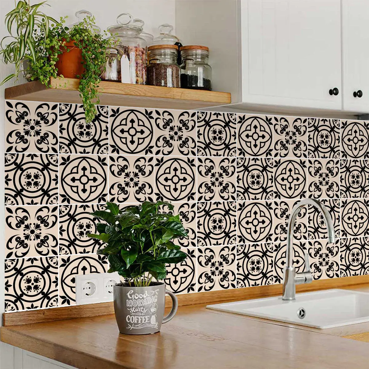 5" X 5" Cream And Black Mosaic Peel And Stick Removable Tiles - Image 8