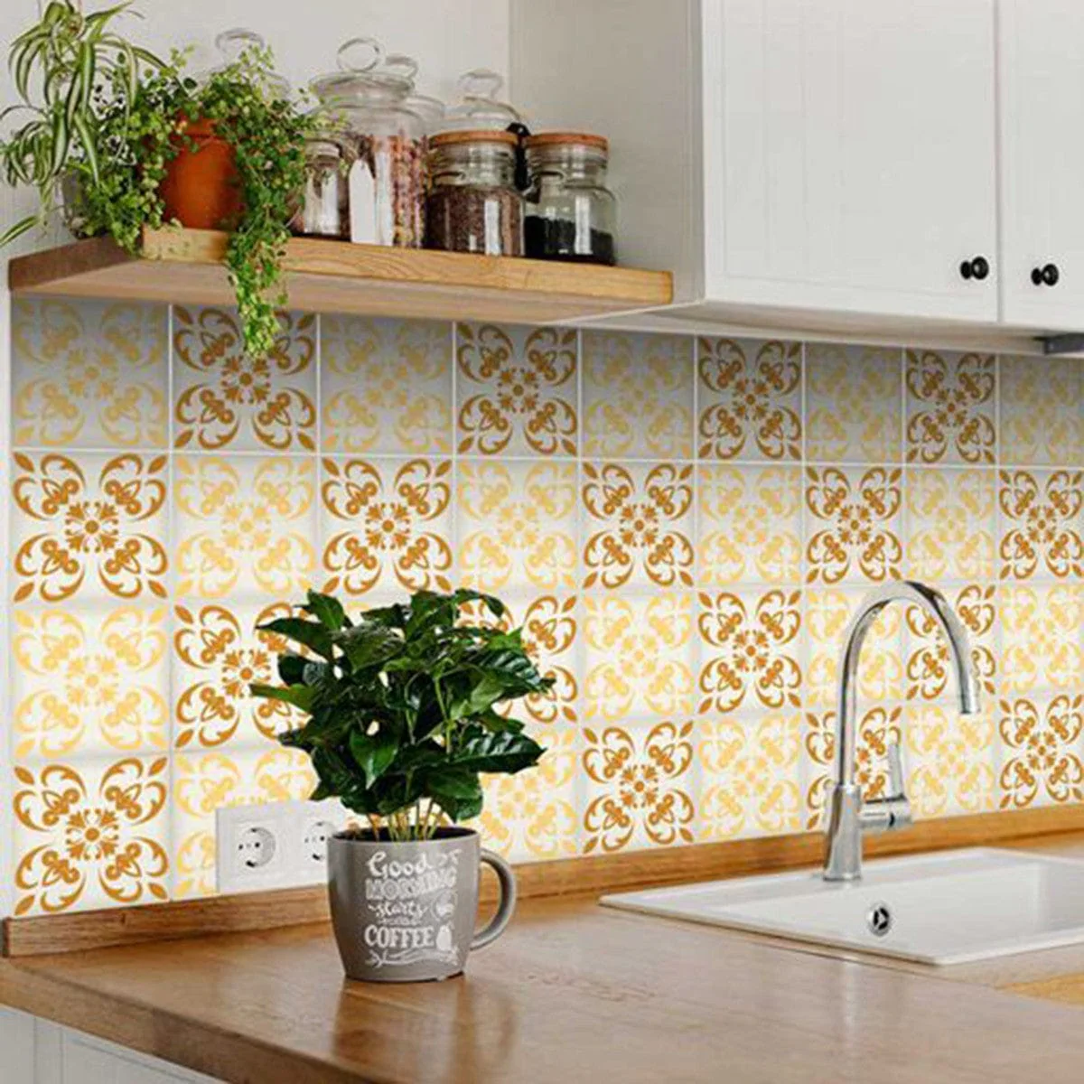 5" X 5" Golden Yellow Retro Peel And Stick Removable Tiles - Image 7