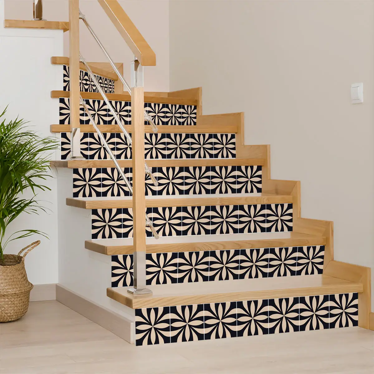 5" X 5" Intertwined Black And Cream Peel And Stick Removable Tiles - Image 5