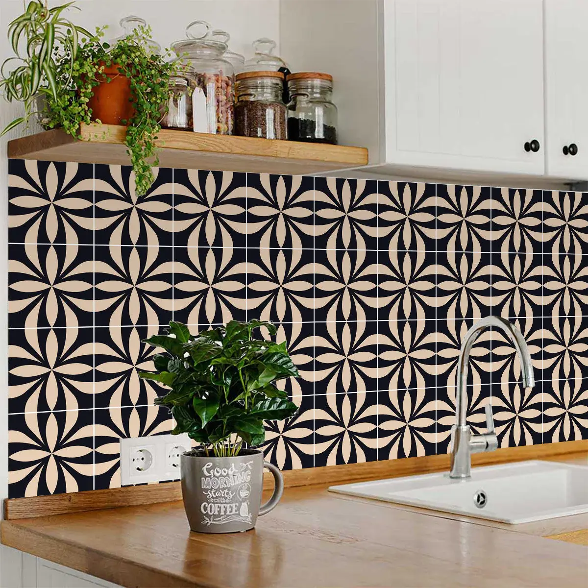 5" X 5" Intertwined Black And Cream Peel And Stick Removable Tiles - Image 6
