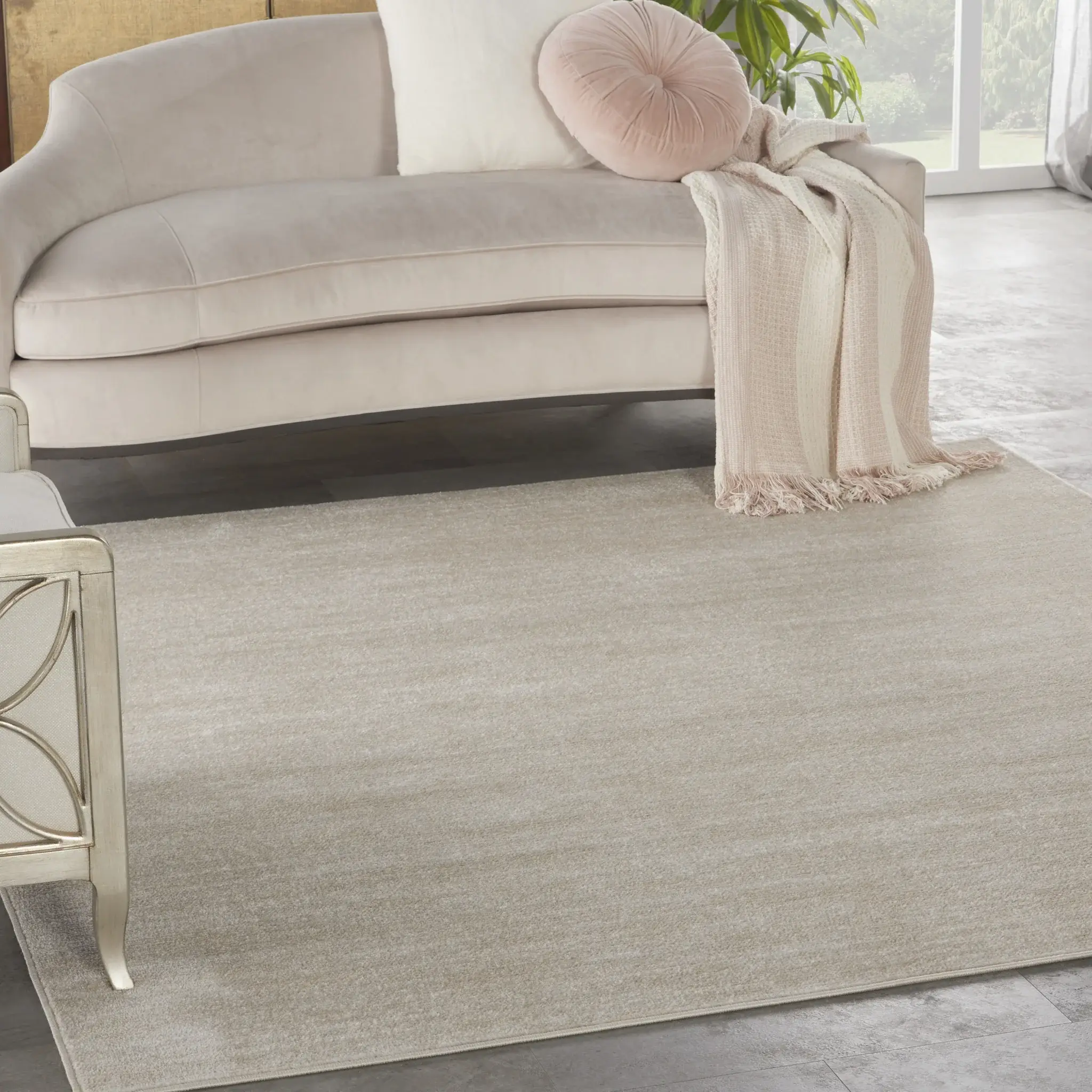 5' X 5' Ivory And Beige Square Non Skid Indoor Outdoor Area Rug - Image 6