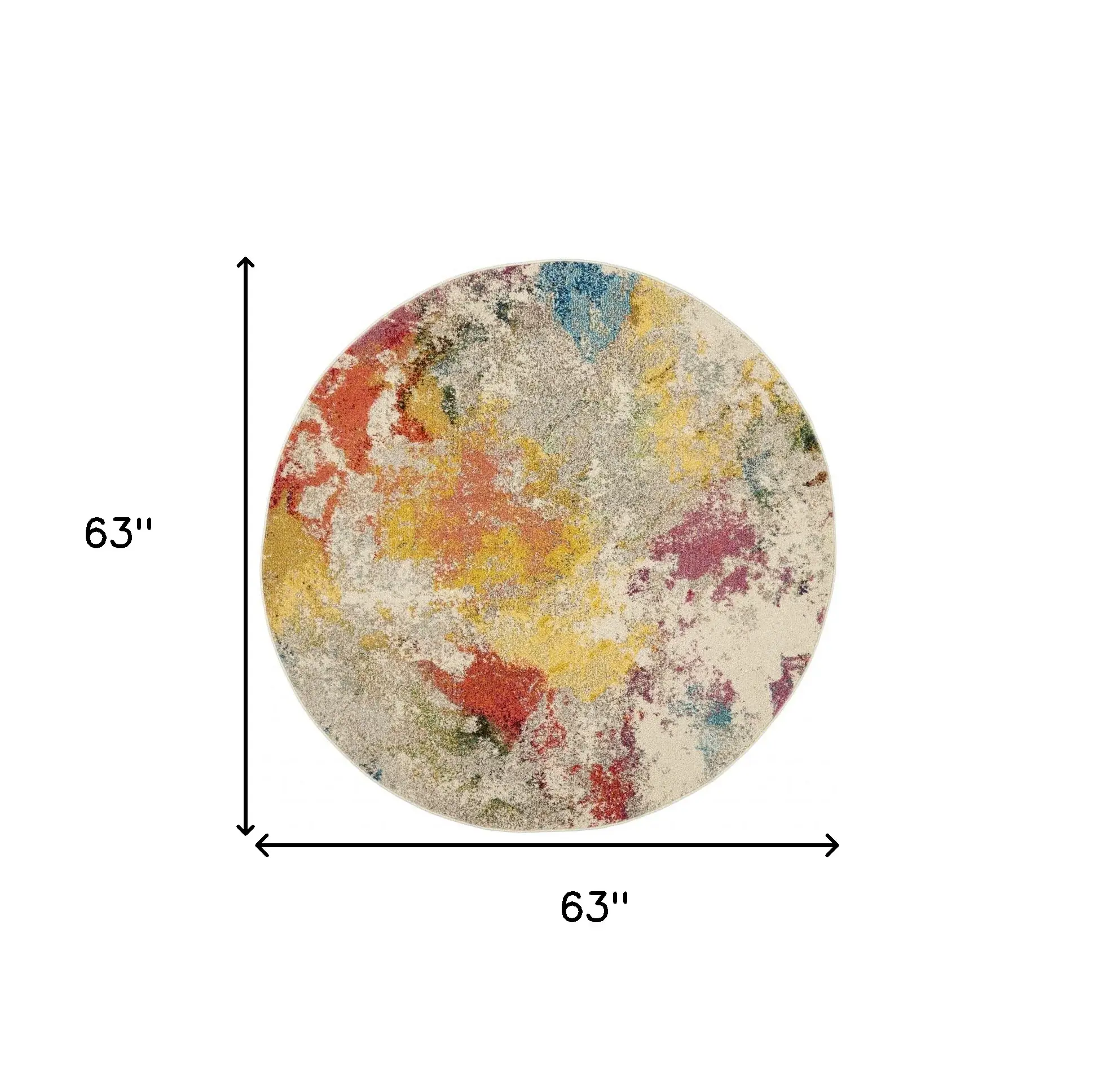 5' X 5' Ivory Round Abstract Power Loom Non Skid Area Rug - Image 5