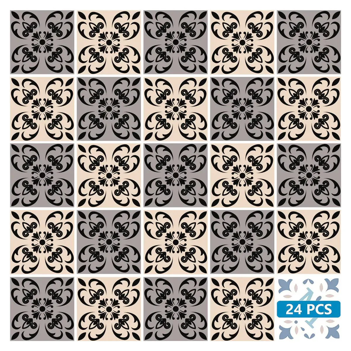5" X 5" Light Grey And Cream Orchid Peel And Stick Removable Tiles