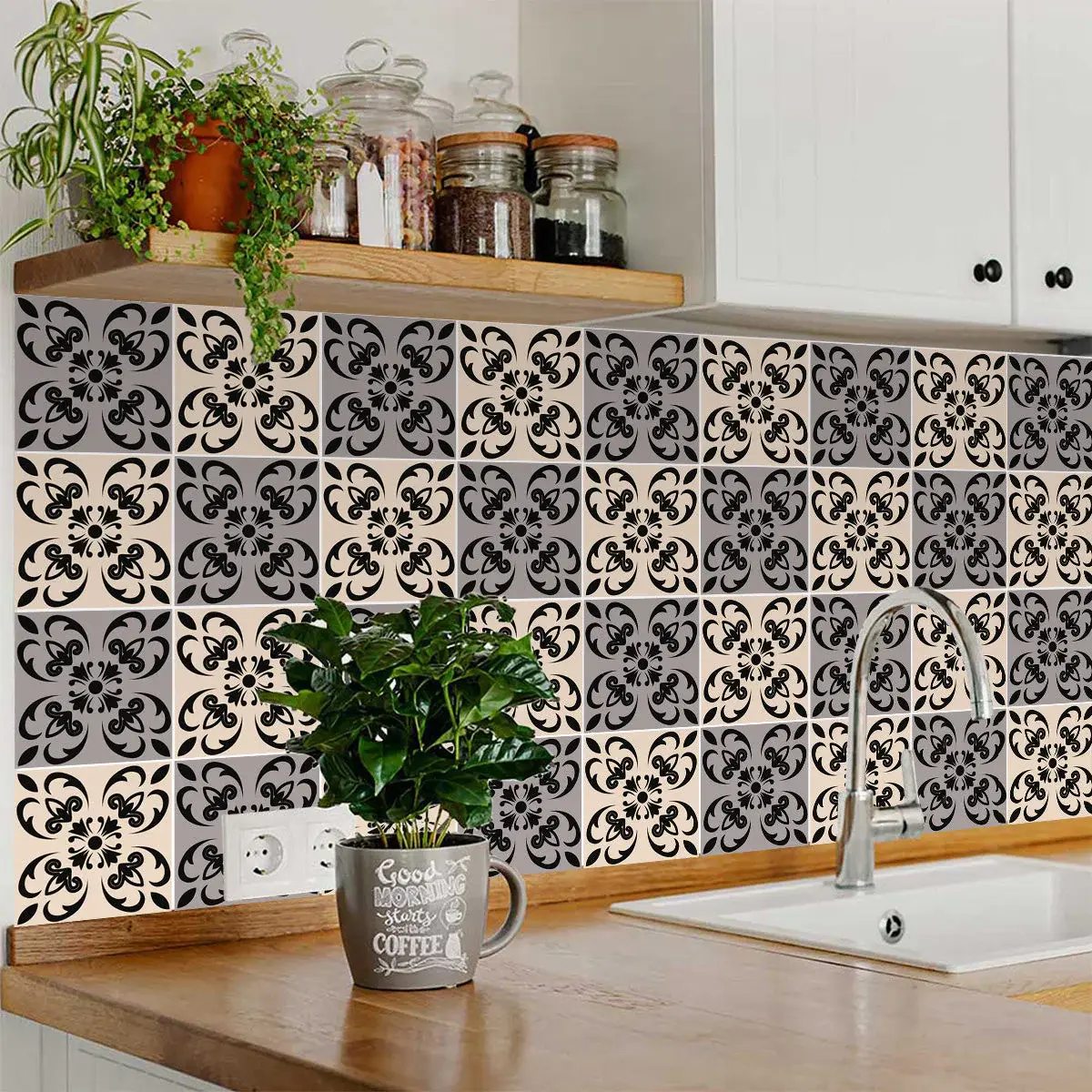 5" X 5" Light Grey And Cream Orchid Peel And Stick Removable Tiles - Image 5