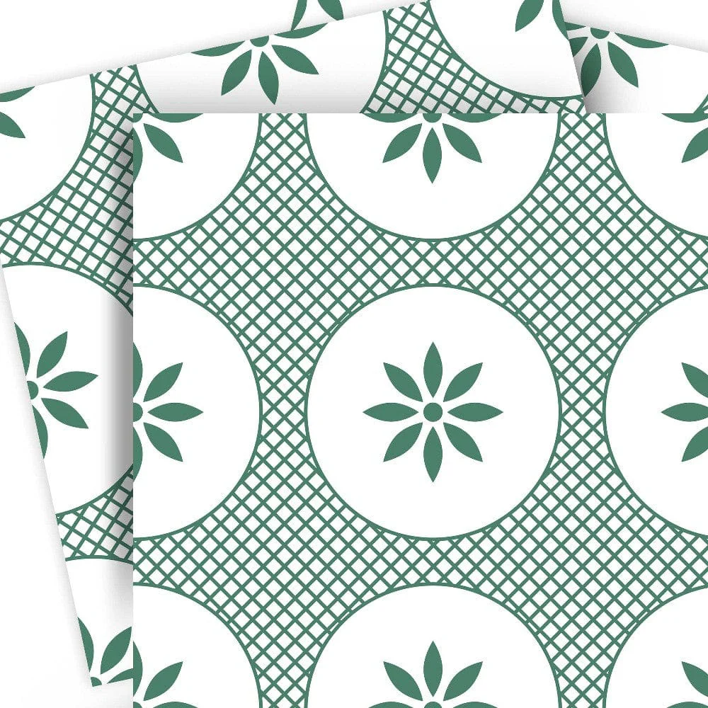 5" x 5" Light Sage And White Circle Flower Peel and Stick Removable Tiles - Image 3