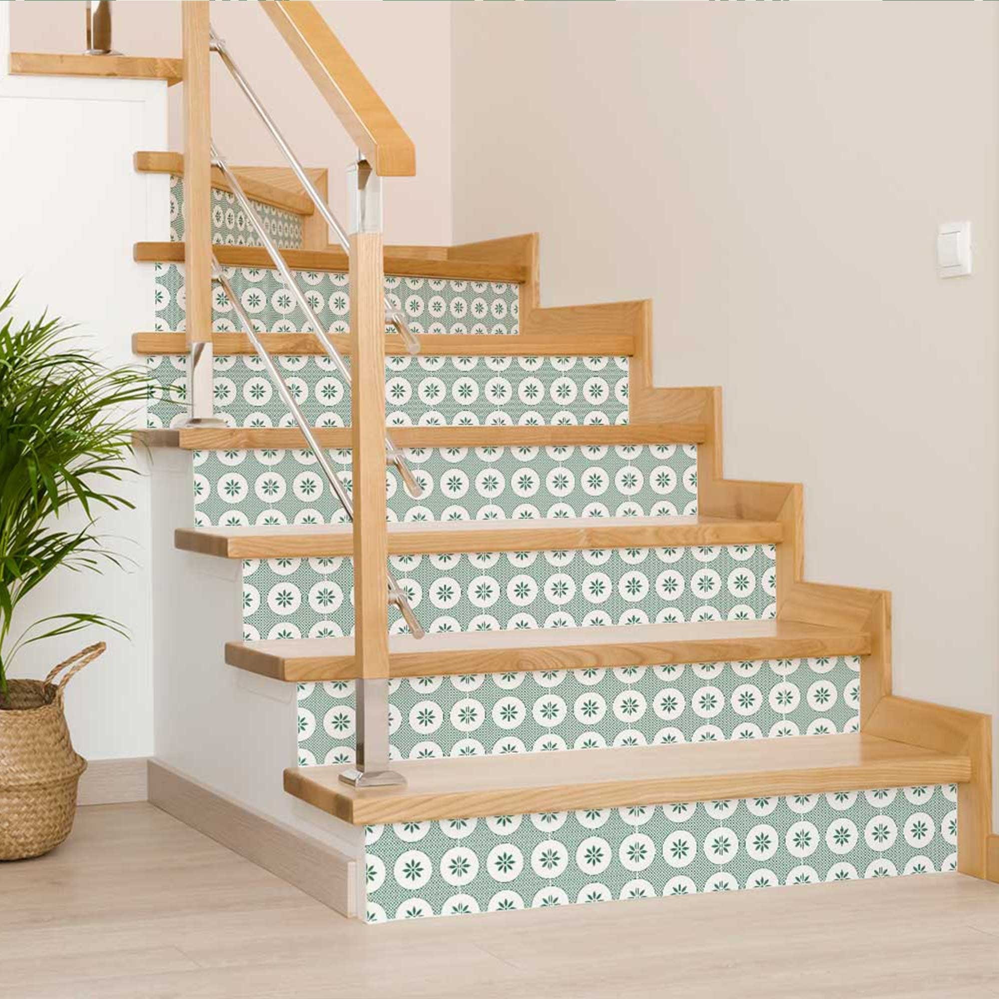 5" x 5" Light Sage And White Circle Flower Peel and Stick Removable Tiles - Image 4