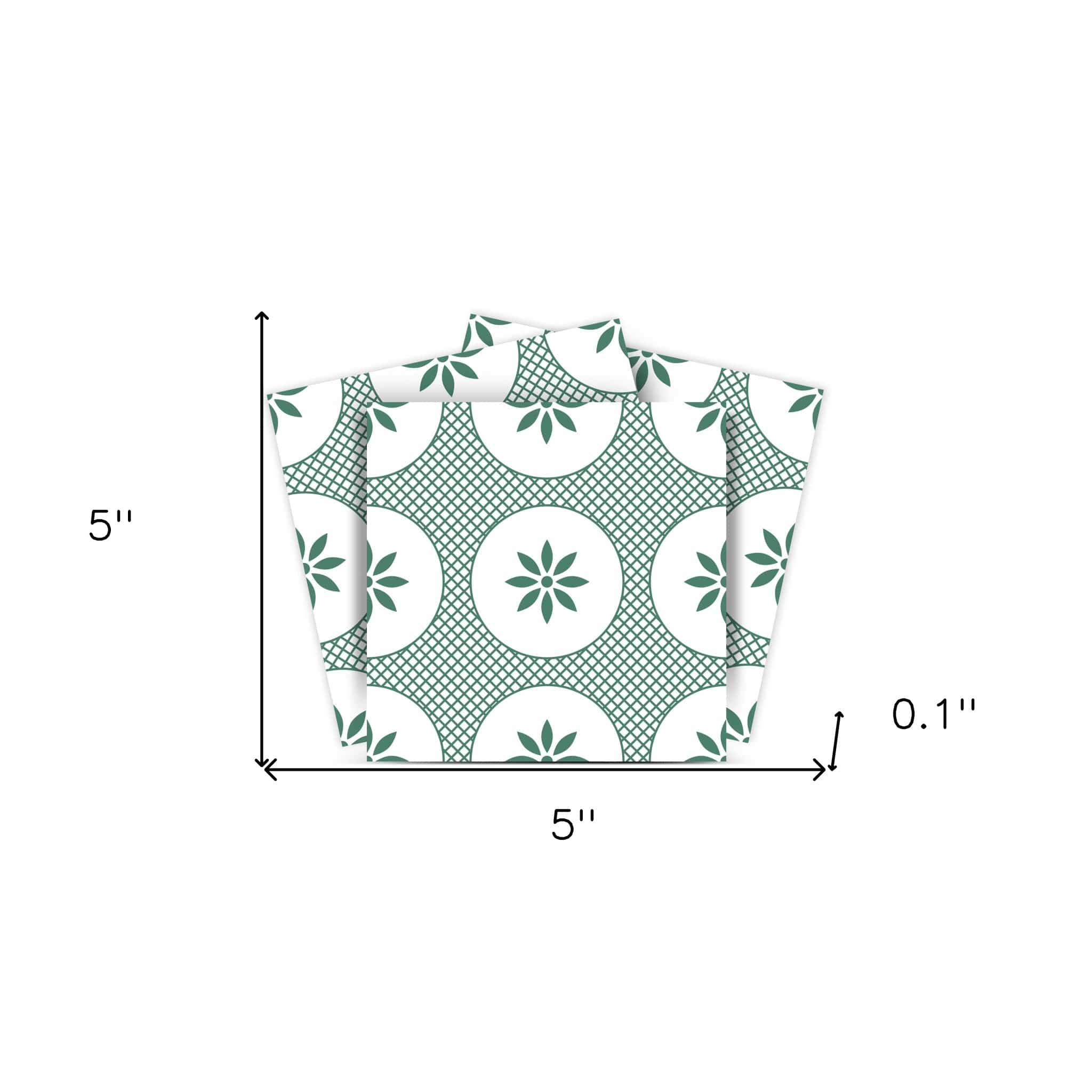 5" x 5" Light Sage And White Circle Flower Peel and Stick Removable Tiles - Image 8