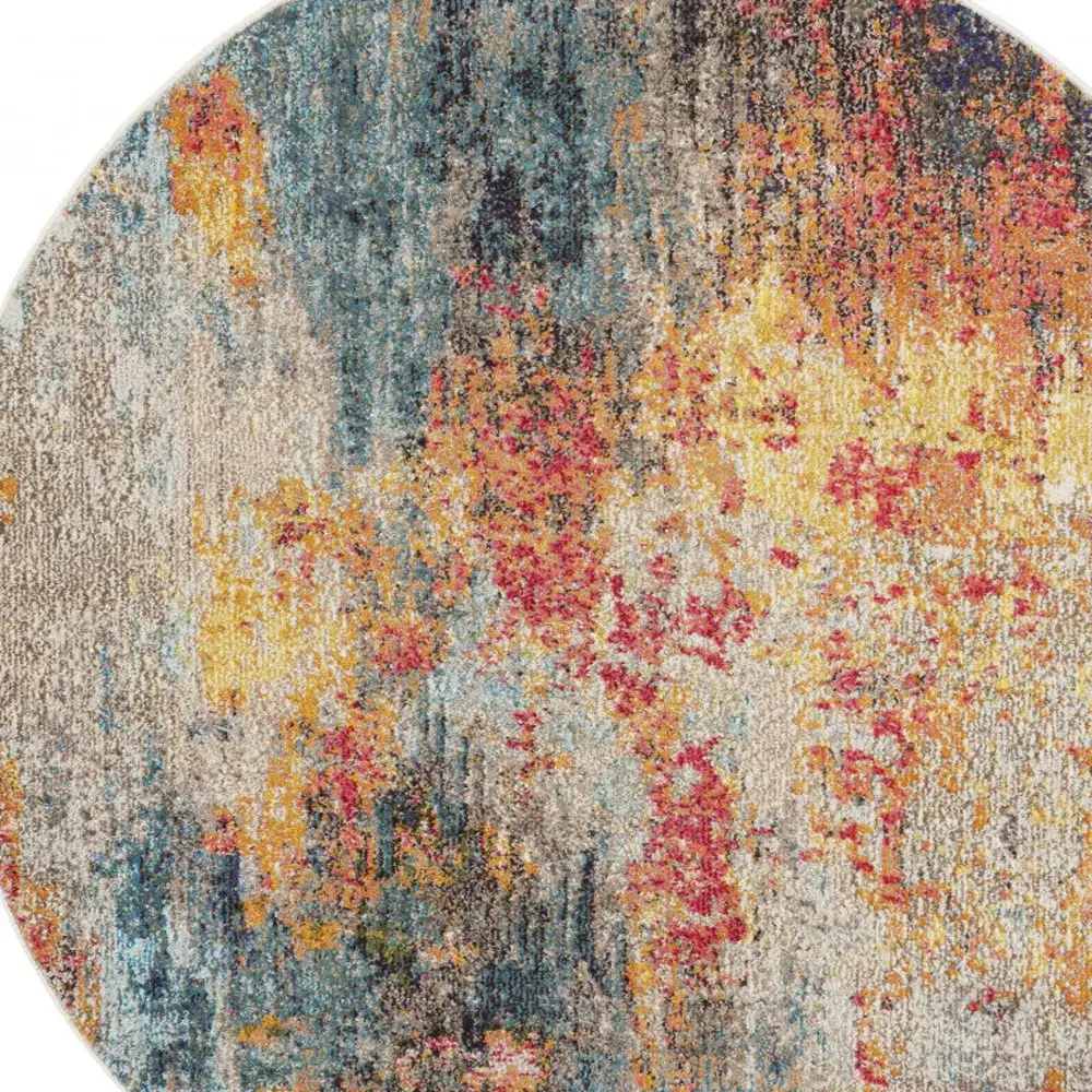 5' X 5' Multicolor Round Abstract Power Loom Non Skid Area Rug - Image 3