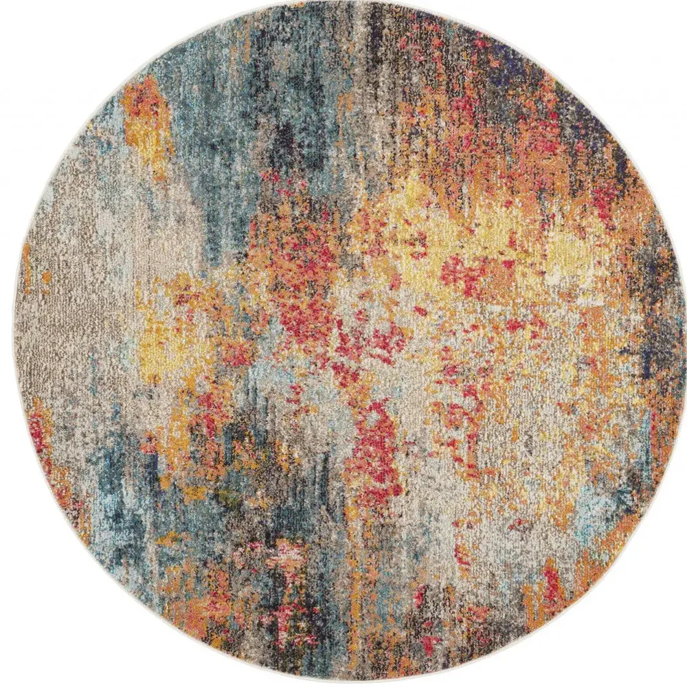 5' X 5' Multicolor Round Abstract Power Loom Non Skid Area Rug - Image 4