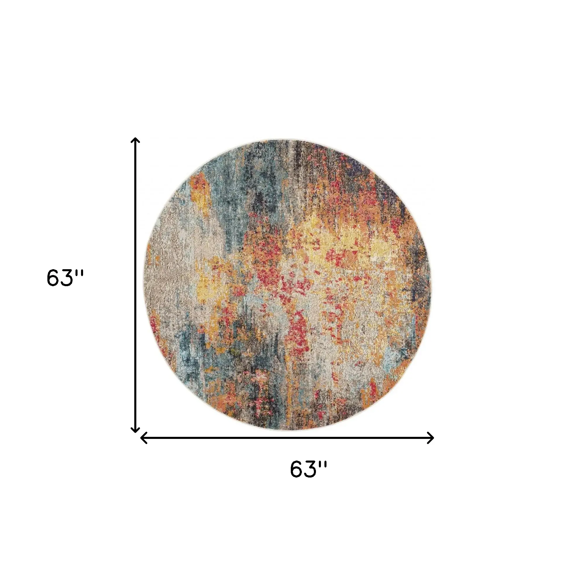 5' X 5' Multicolor Round Abstract Power Loom Non Skid Area Rug - Image 5