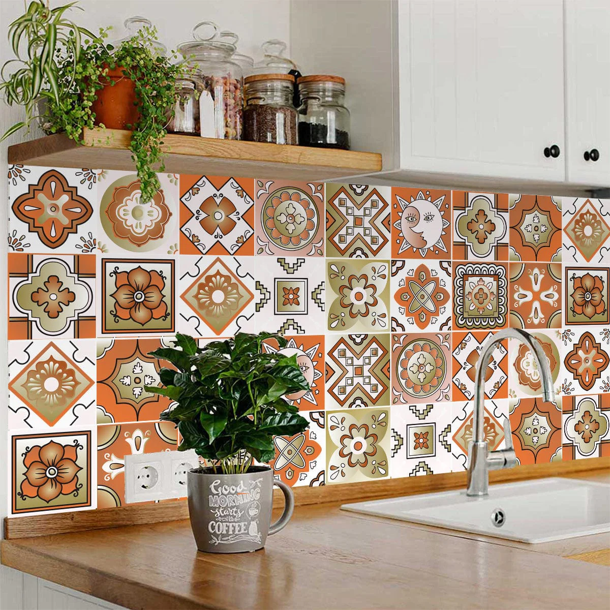 5" x 5" Retro Orange Mosaic Peel and Stick Removable Tiles - Image 6