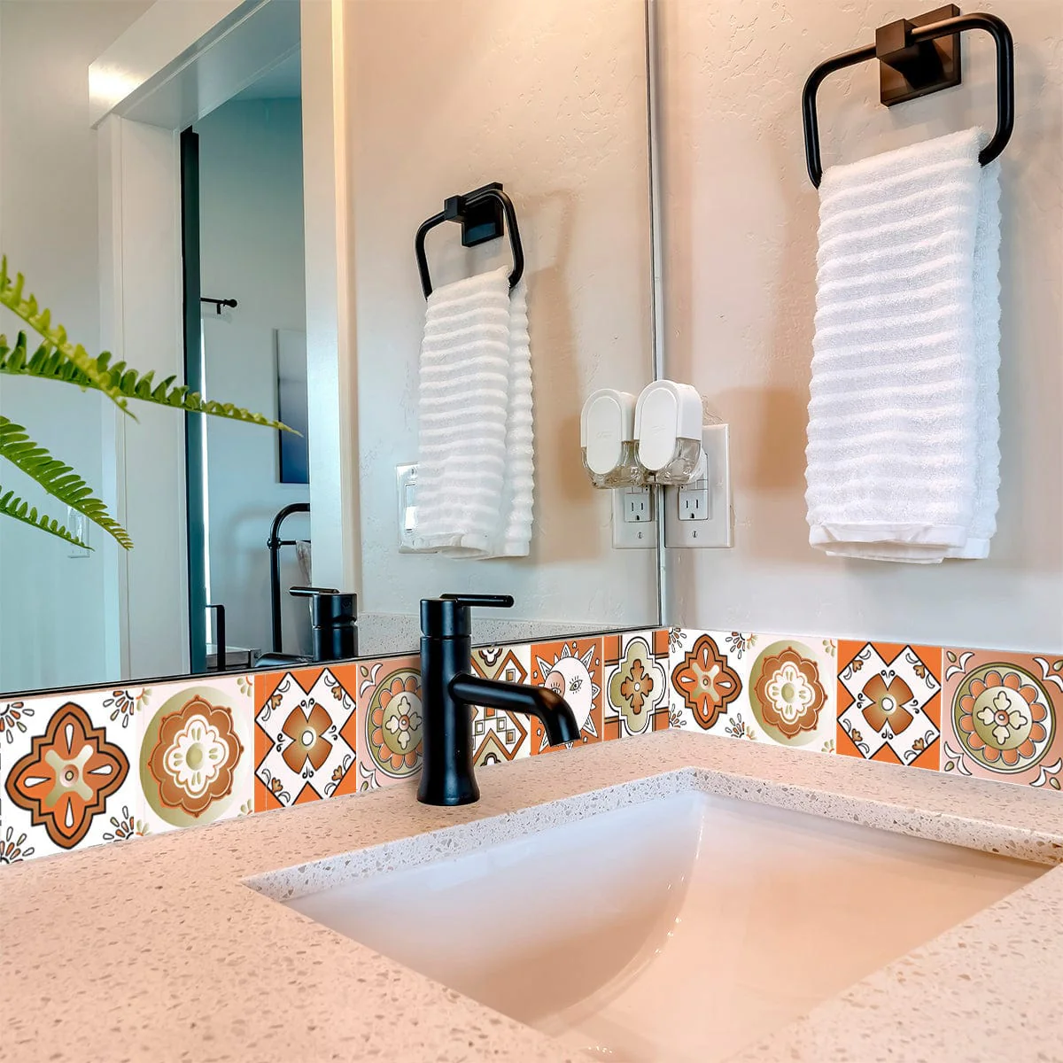 5" x 5" Retro Orange Mosaic Peel and Stick Removable Tiles - Image 7