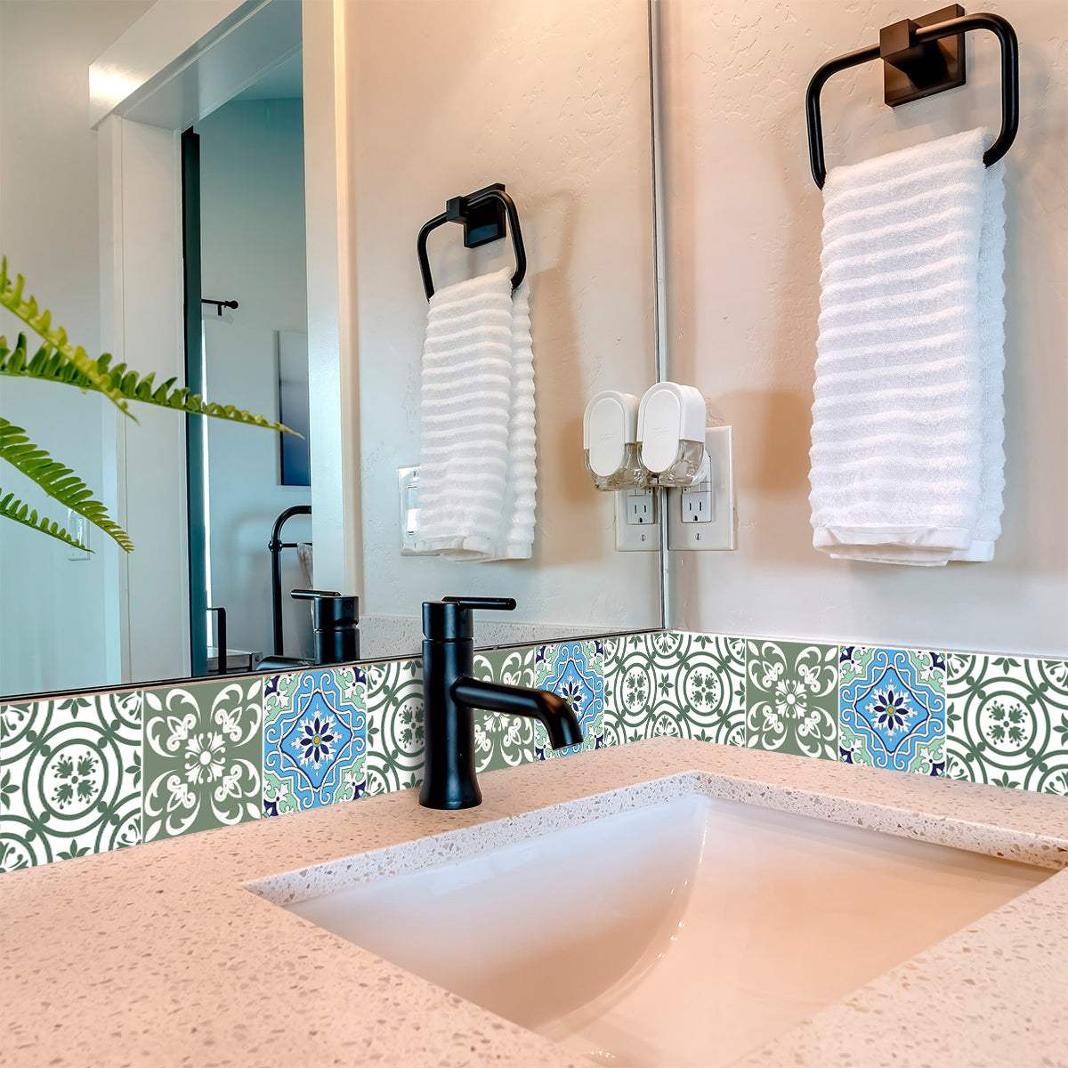 5" X 5" Sage And Aqua Floral Peel And Stick Removable Tiles - Image 2