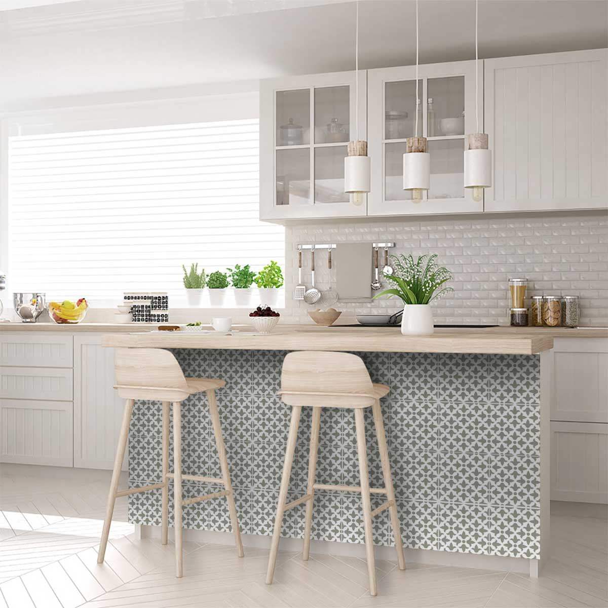 5" X 5" Sage Gray Fleur Removable Peel and Stick Tiles - Image 8