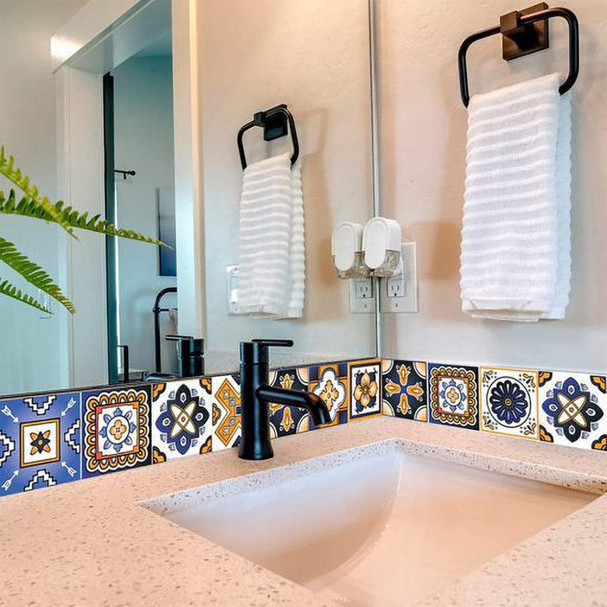 5" x 5" Shades of Blue and Yellow Mosaic Peel and Stick Removable Tiles - Image 5