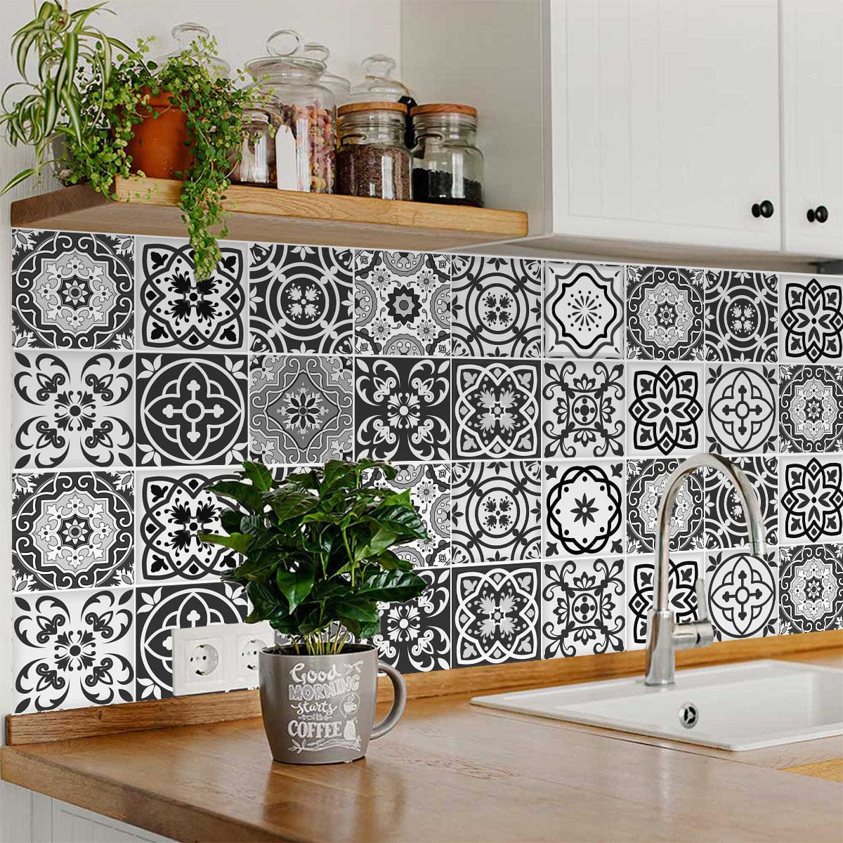 5" x 5" Shades of Grey Mosaic Peel and Stick Removable Tiles - Image 2