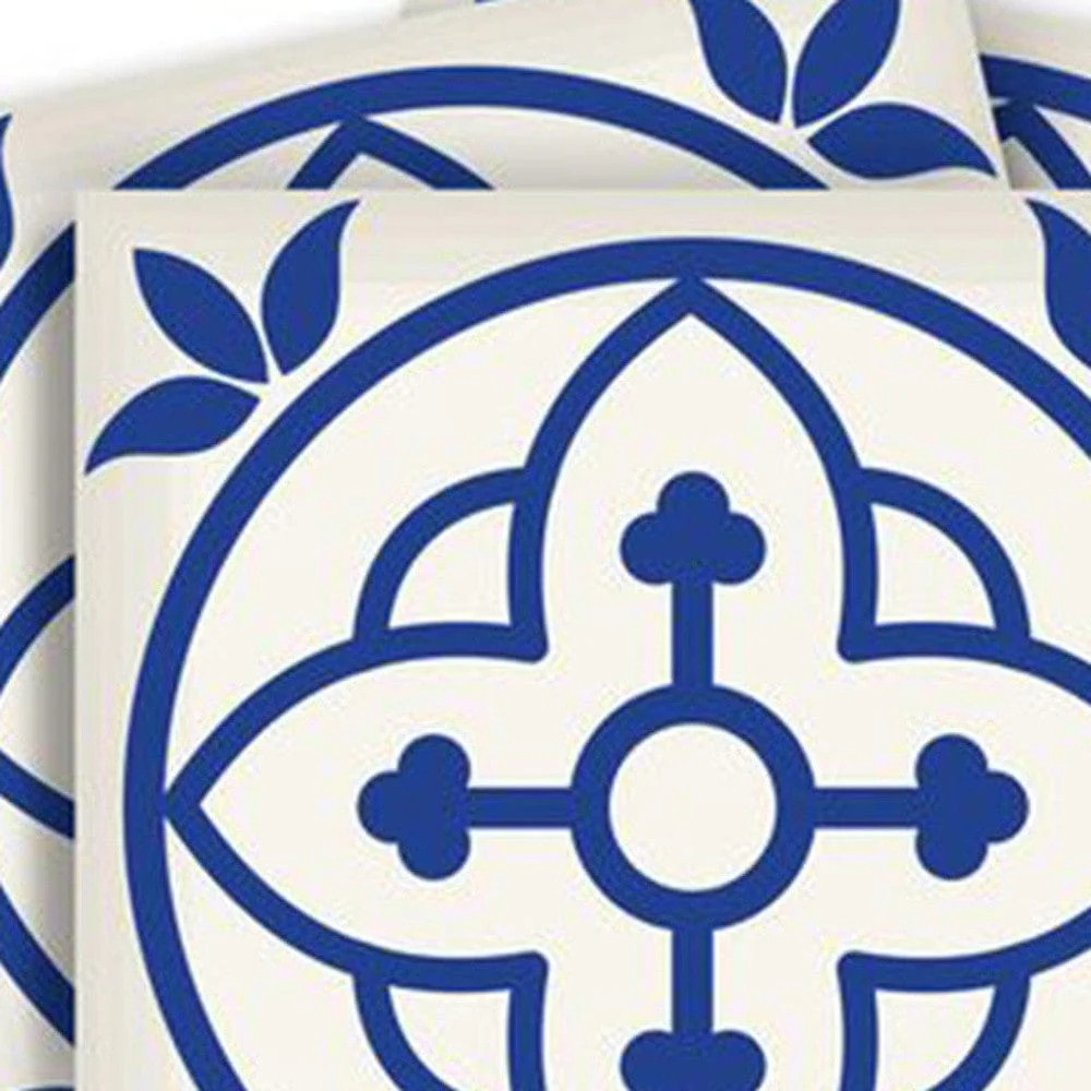 5" X 5" Tulipa Blue and White Peel and Stick Removable Tiles - Image 2