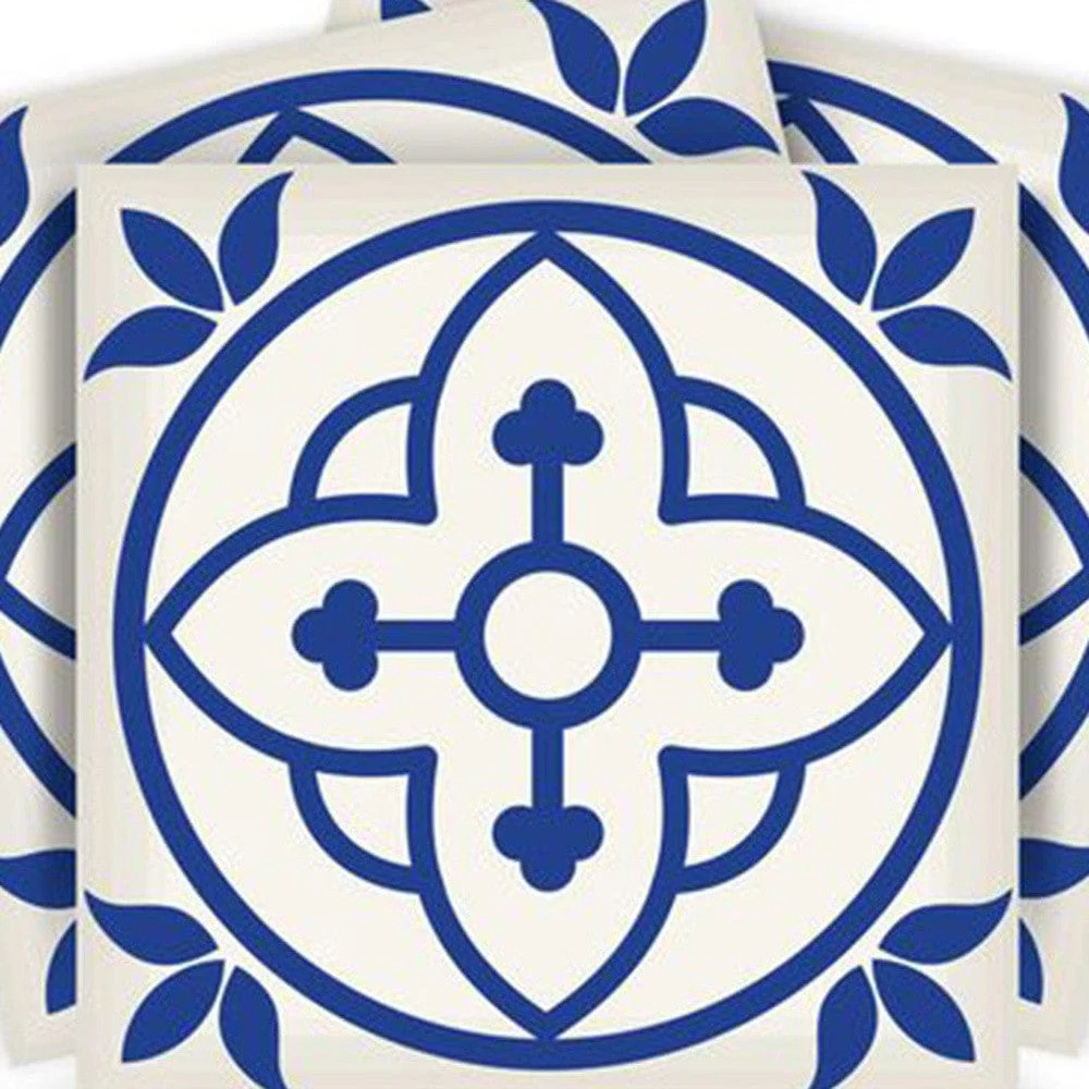 5" X 5" Tulipa Blue and White Peel and Stick Removable Tiles - Image 3