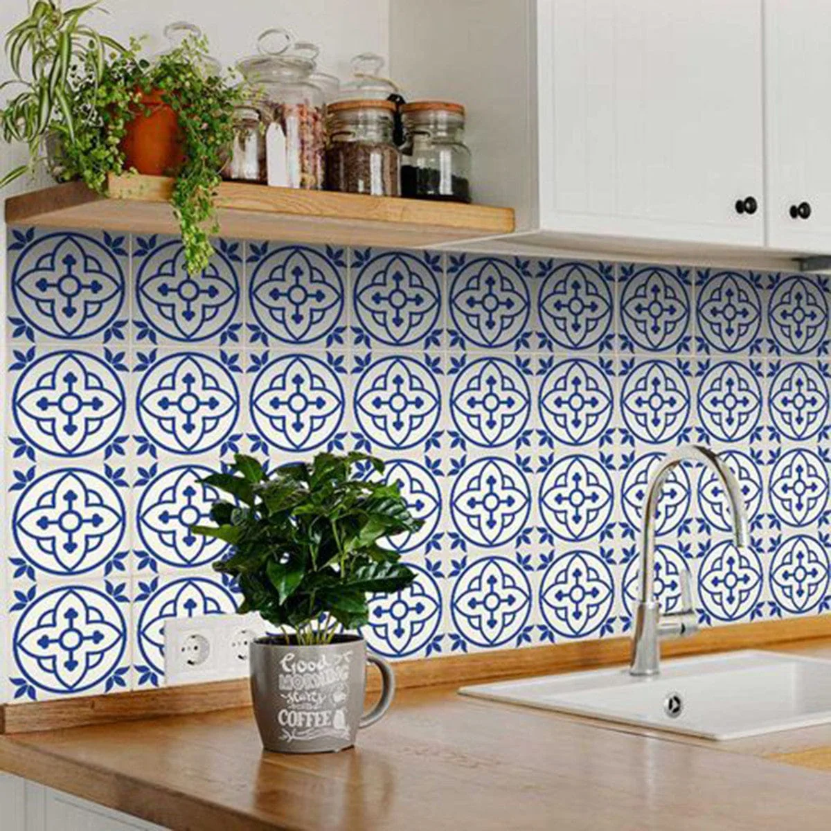 5" X 5" Tulipa Blue and White Peel and Stick Removable Tiles - Image 4
