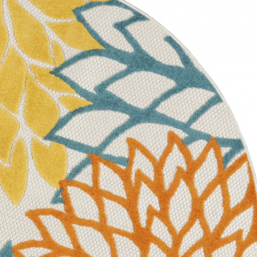 5' X 5' Turquoise Round Floral Non Skid Indoor Outdoor Area Rug - Image 3