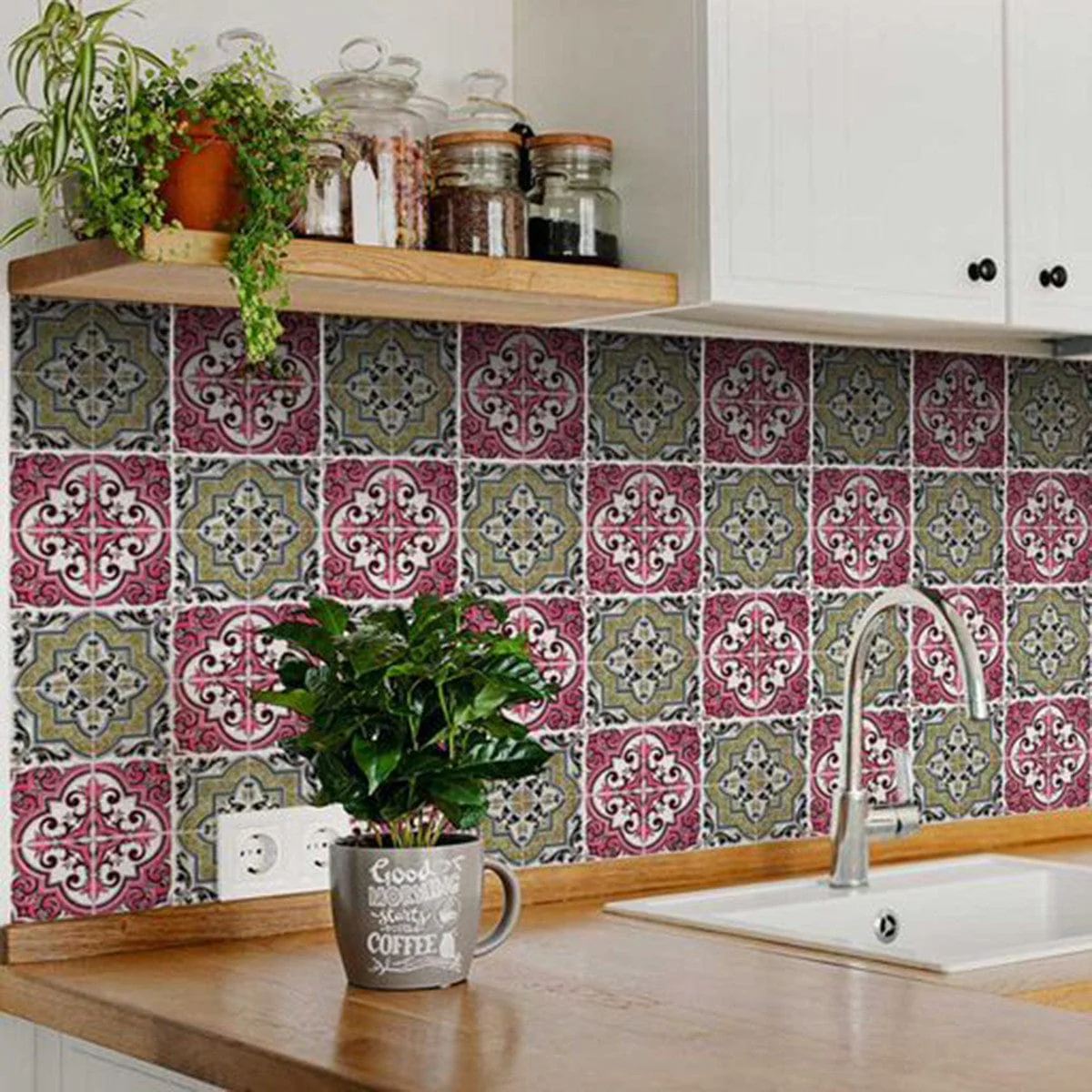 5" X 5" Vintage Cran and Green Peel and Stick Removable Tiles - Image 5