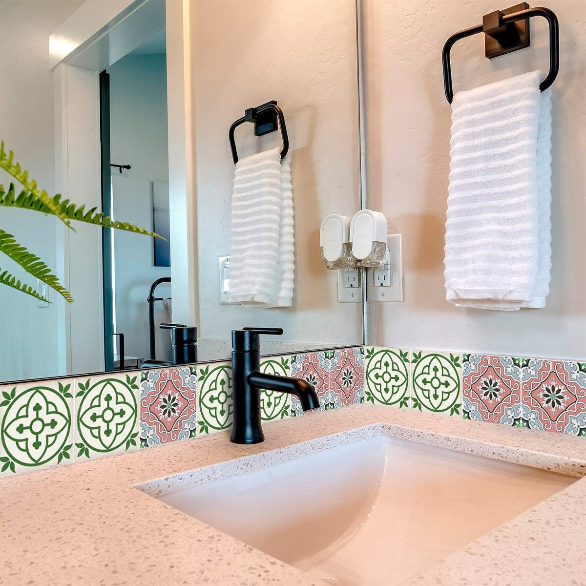 5" X 5" Vintage Green And Taupe Mosaic Peel And Stick Removable Tiles - Image 5