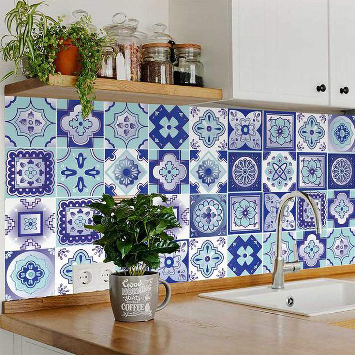 5" X 5" Vintage Turq Blue And White Peel And Stick Removable Tiles - Image 8