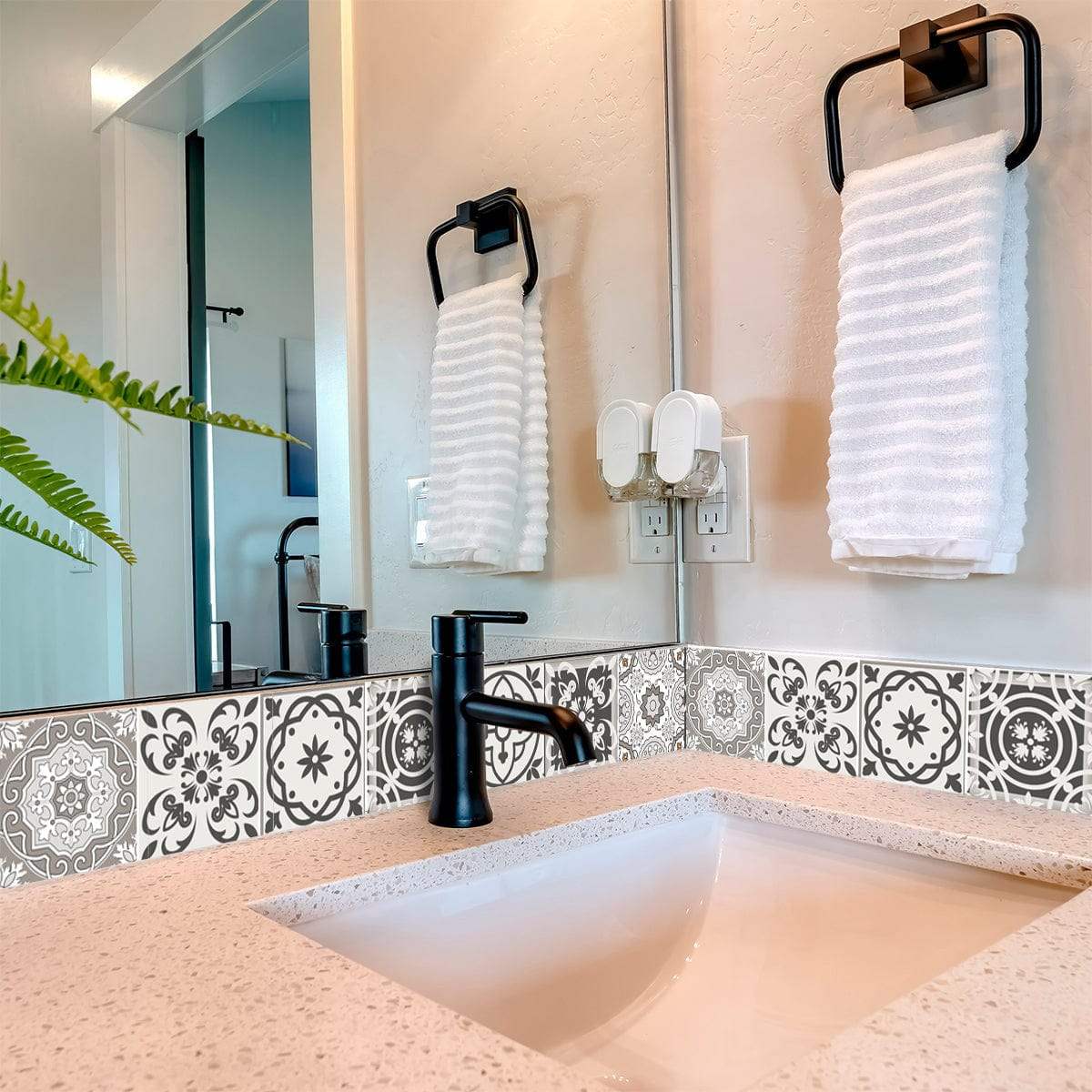 5" x 5" Wood Brown and White Mosaic Peel and Stick Removable Tiles - Image 7