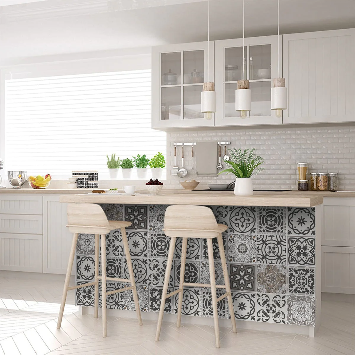5" x 5" Wood Brown and White Mosaic Peel and Stick Removable Tiles - Image 9