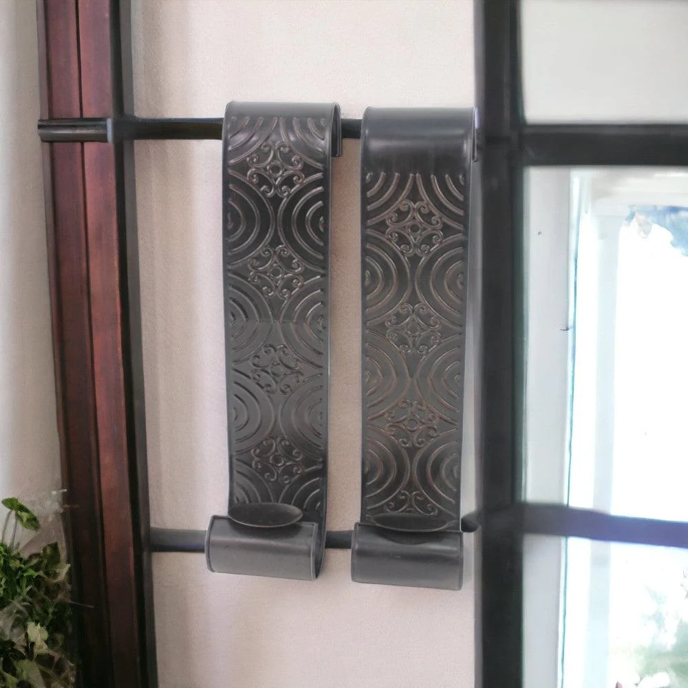 5" X 5" X 23.25" Brown, Vintage, Metal - Wall Candle Holder Sconce Set - Image 2