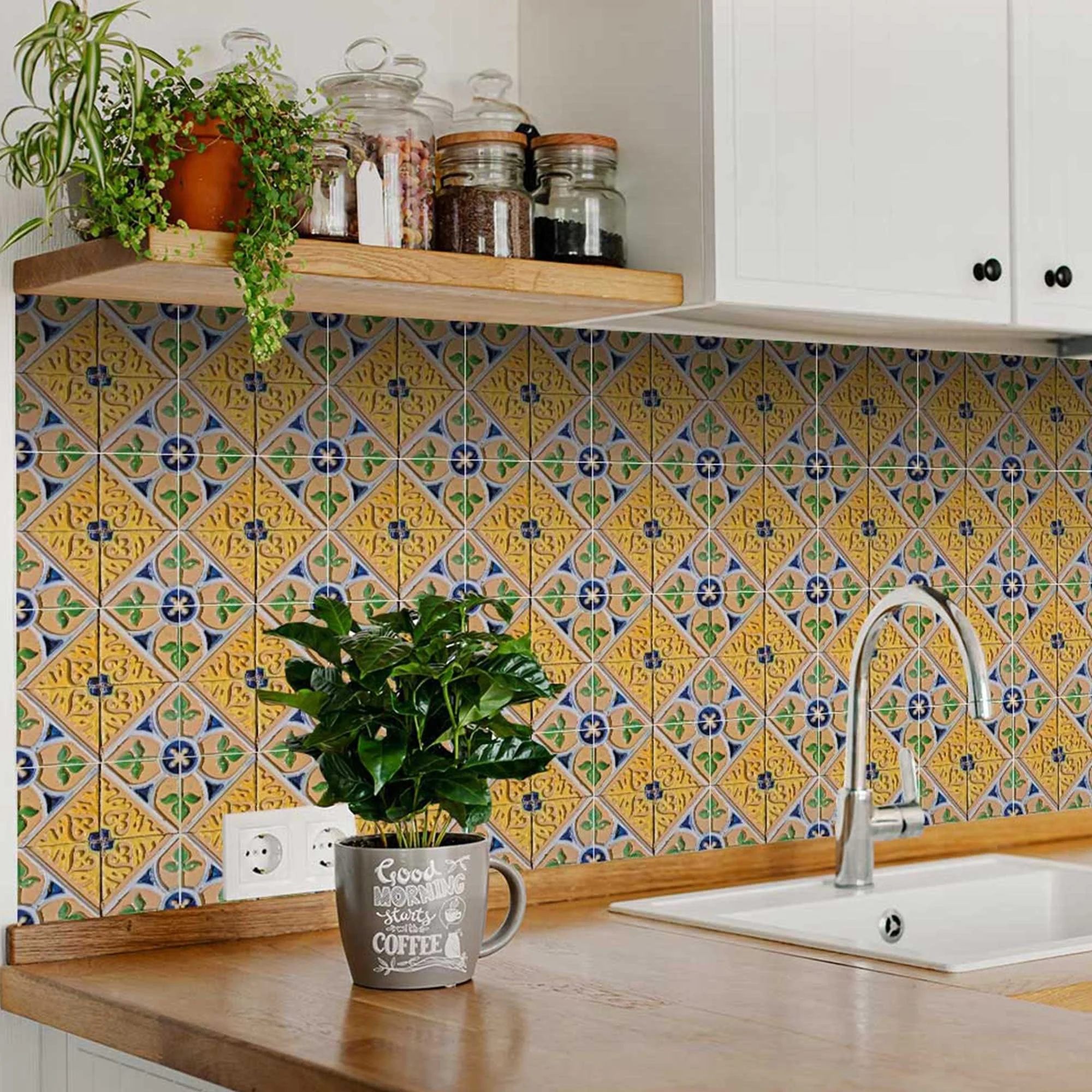 5" X 5" Yellow Blue Provence Peel and Stick Tiles Removable Tiles - Image 5