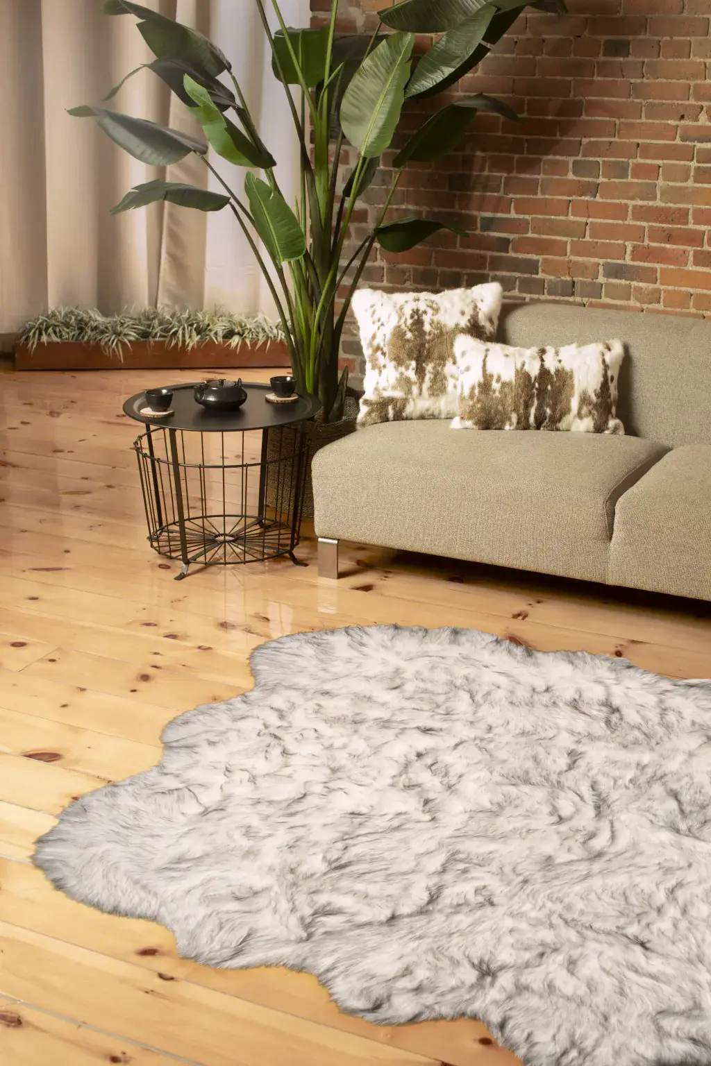 5' X 6' Grey Ombre Faux Sheepskin Non Skid Area Rug - Image 2