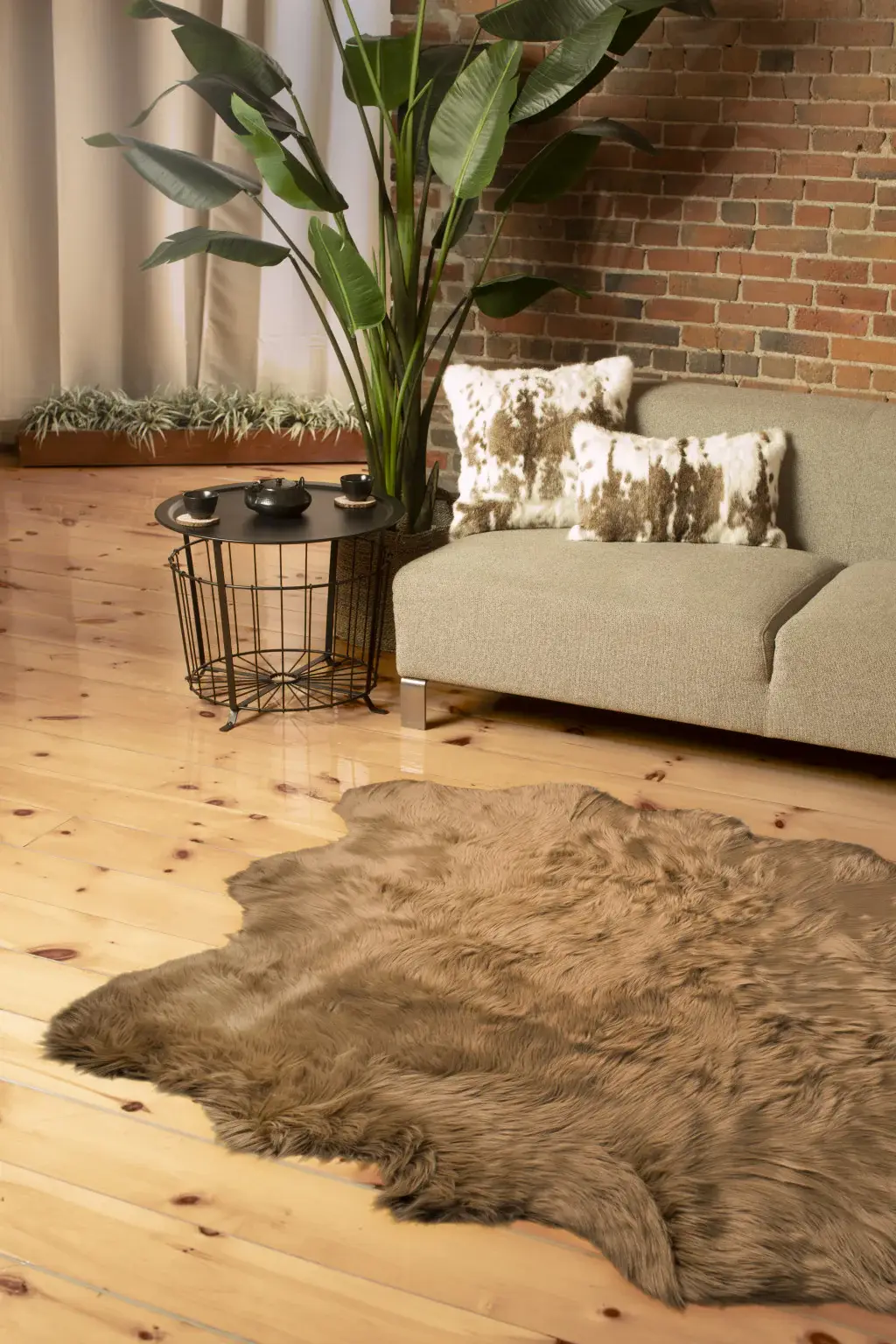 5' X 6' Tan Faux Sheepskin Non Skid Area Rug - Image 3