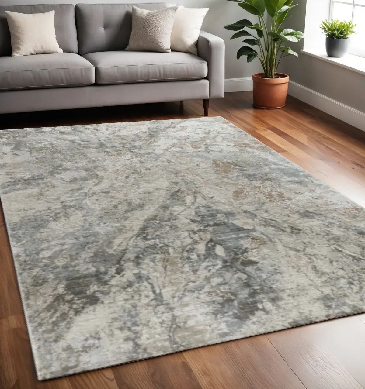 5' X 7' Beige Abstract Power Loom Area Rug - Image 2