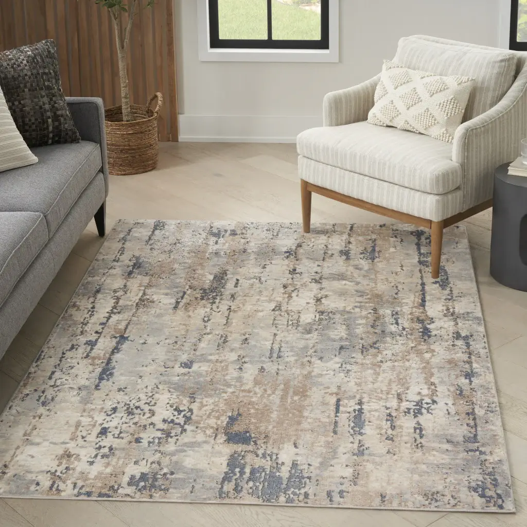 5' X 7' Beige And Grey Abstract Power Loom Non Skid Area Rug - Image 8