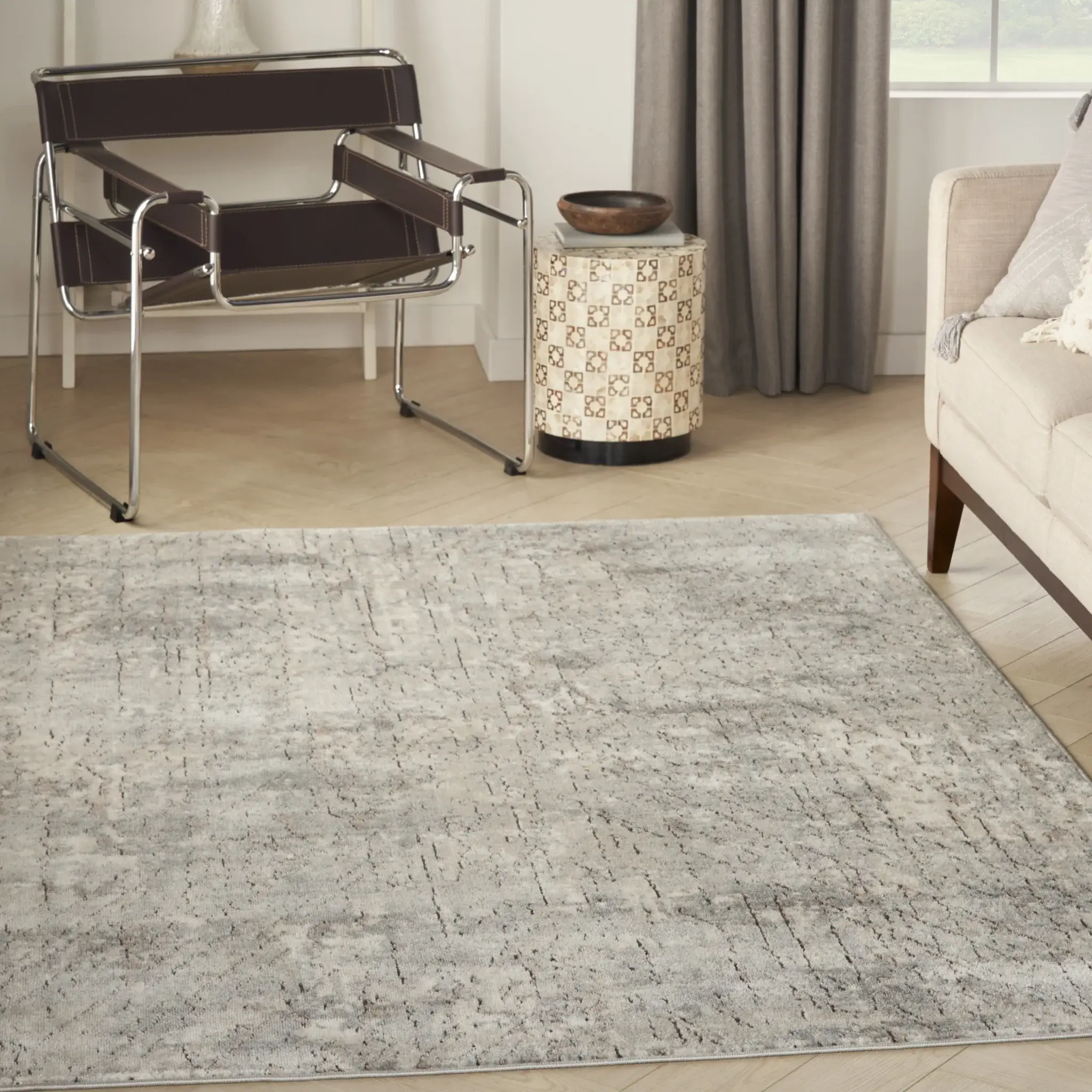 5' X 7' Beige And Grey Abstract Power Loom Non Skid Area Rug - Image 8